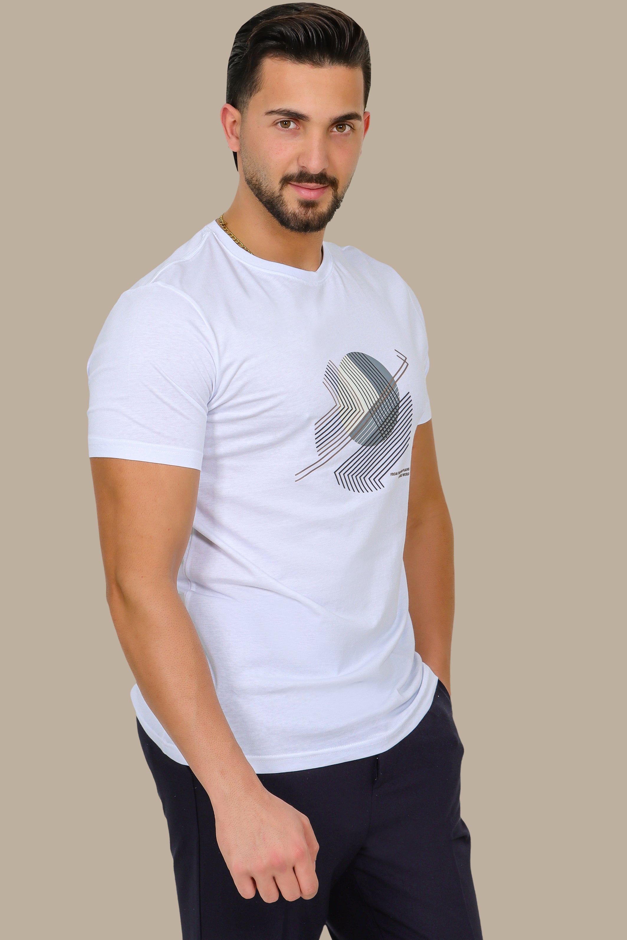 White T-Shirt with Mid Circle Print
