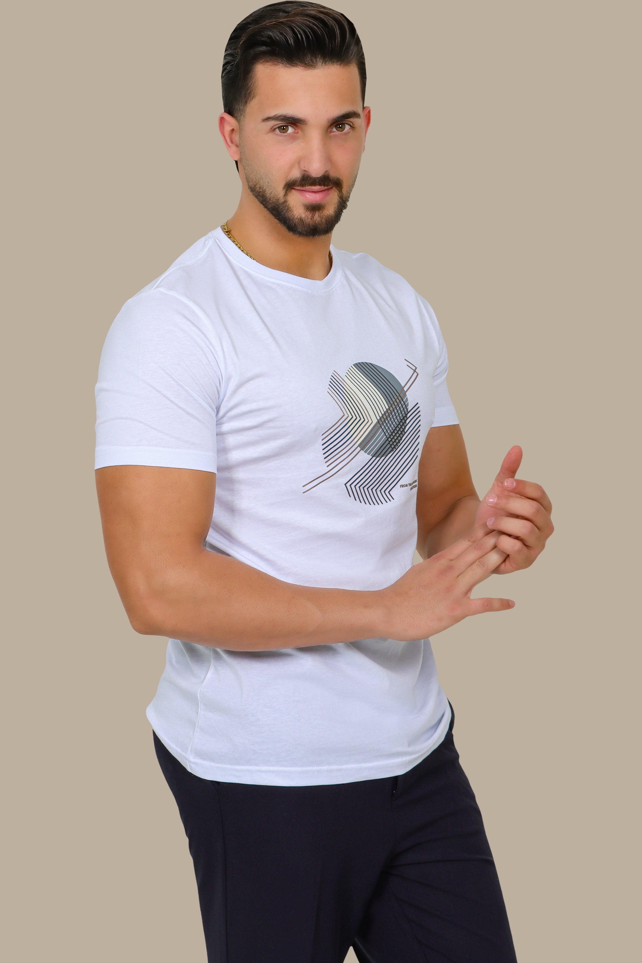 White T-Shirt with Mid Circle Print