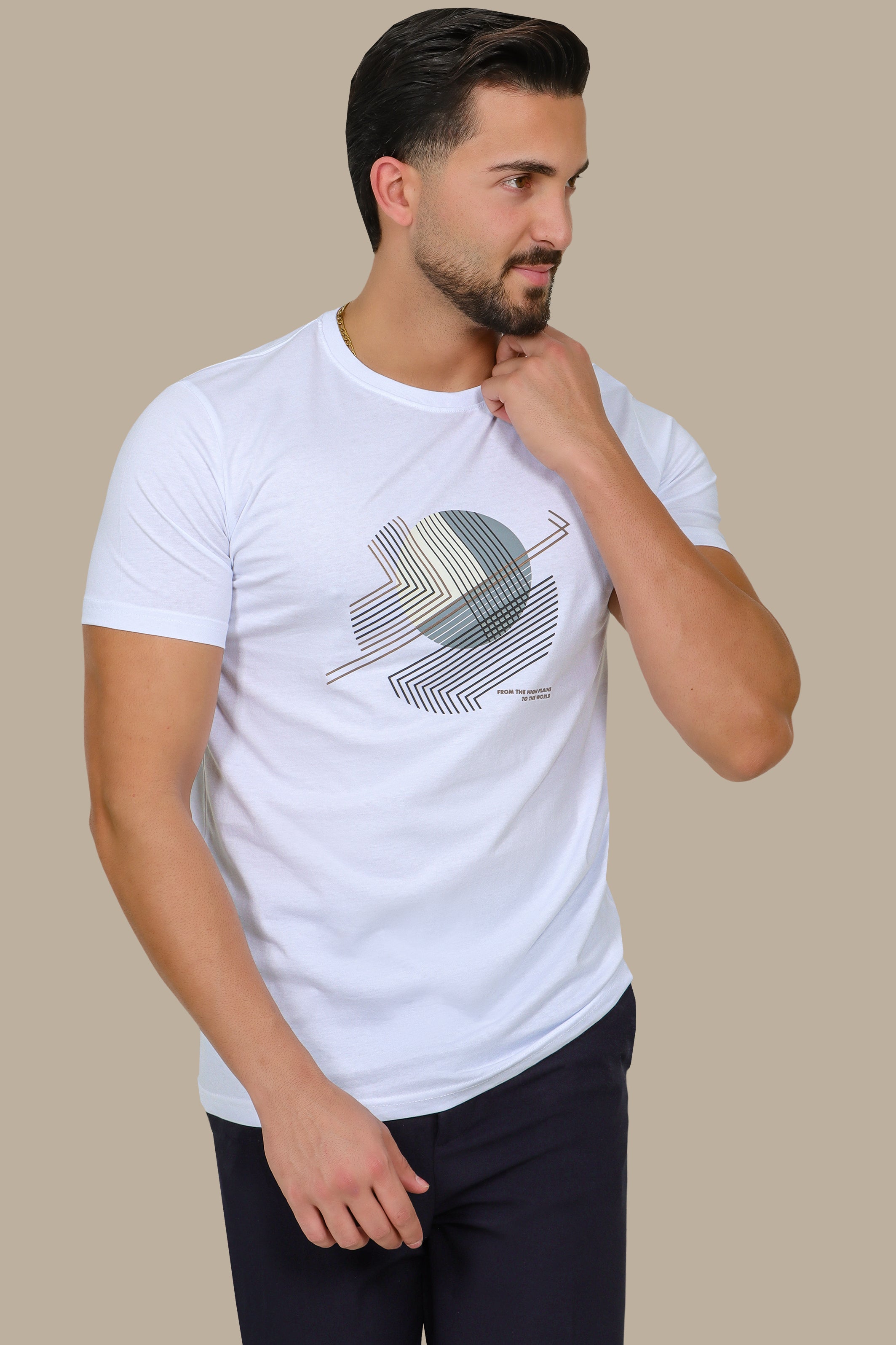 White T-Shirt with Mid Circle Print