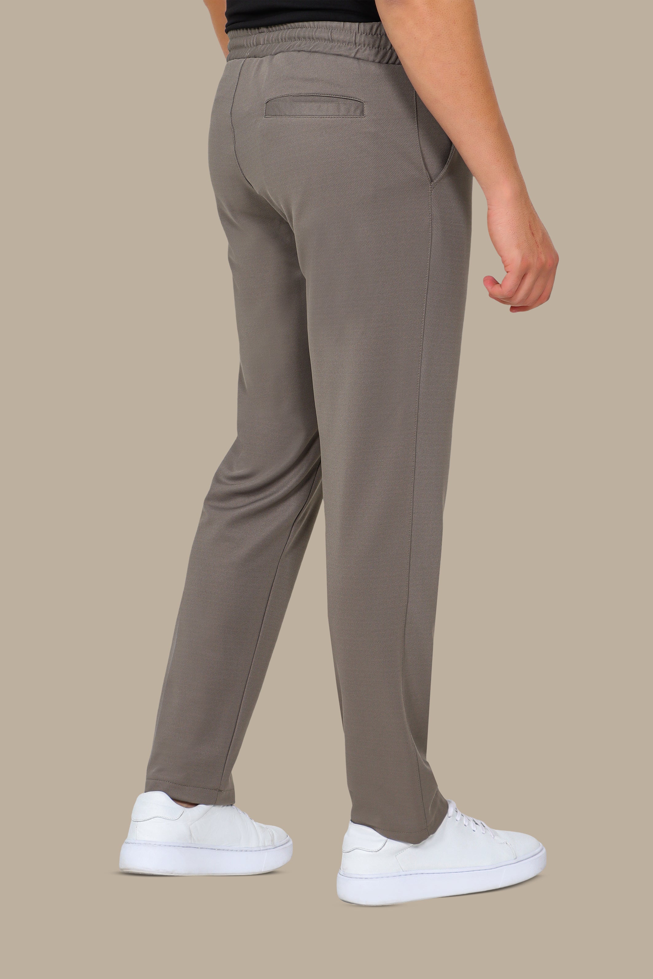 Khaki Regular-Cut Lycra Fashion Trousers