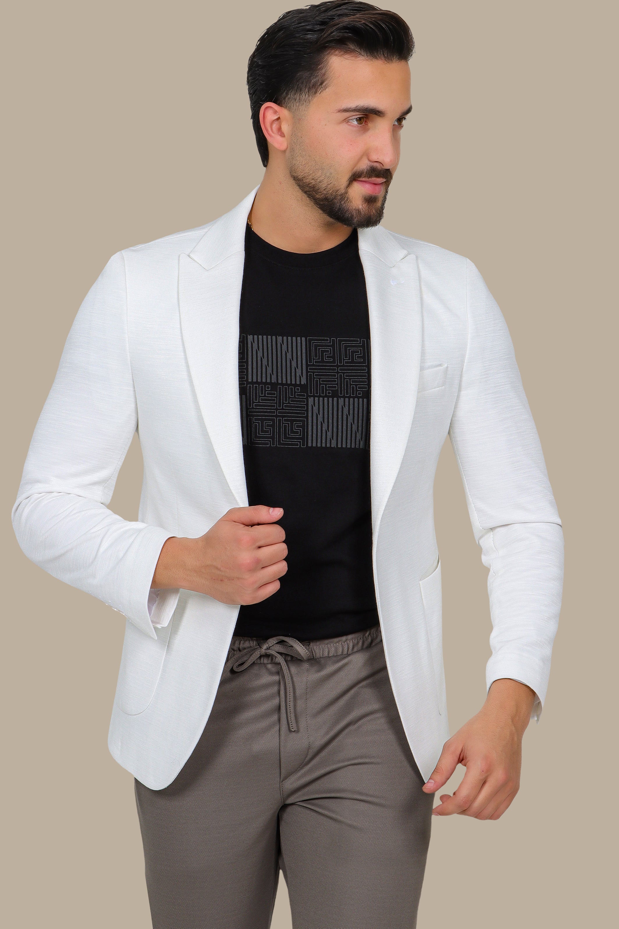 White Fil-à-Fil Blazer with Peak Lapel