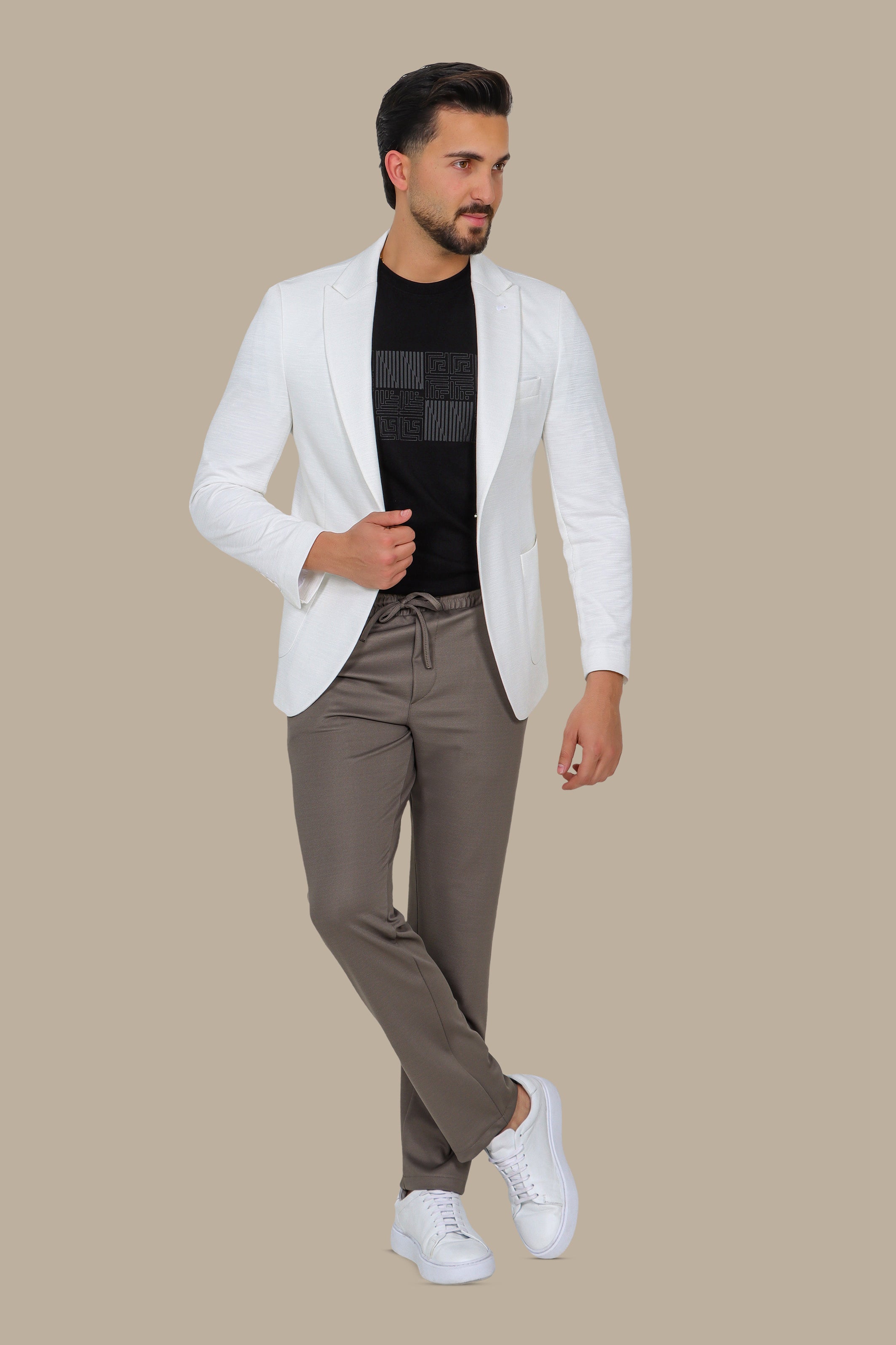 White Fil-à-Fil Blazer with Peak Lapel
