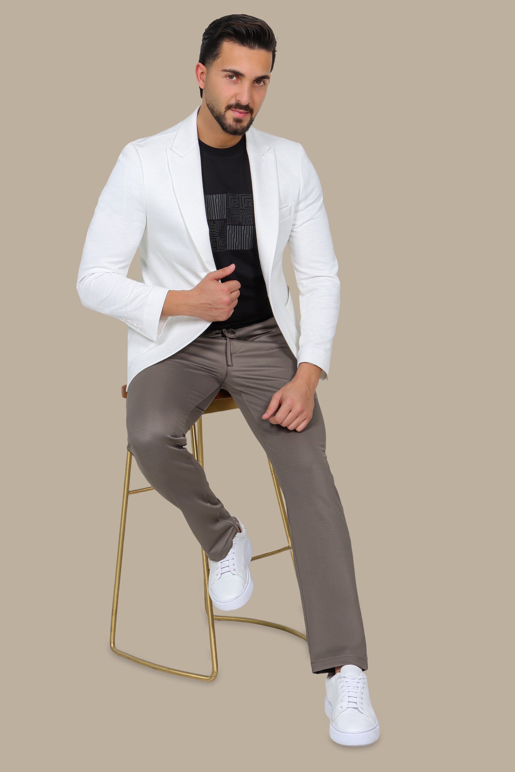White Fil-à-Fil Blazer with Peak Lapel