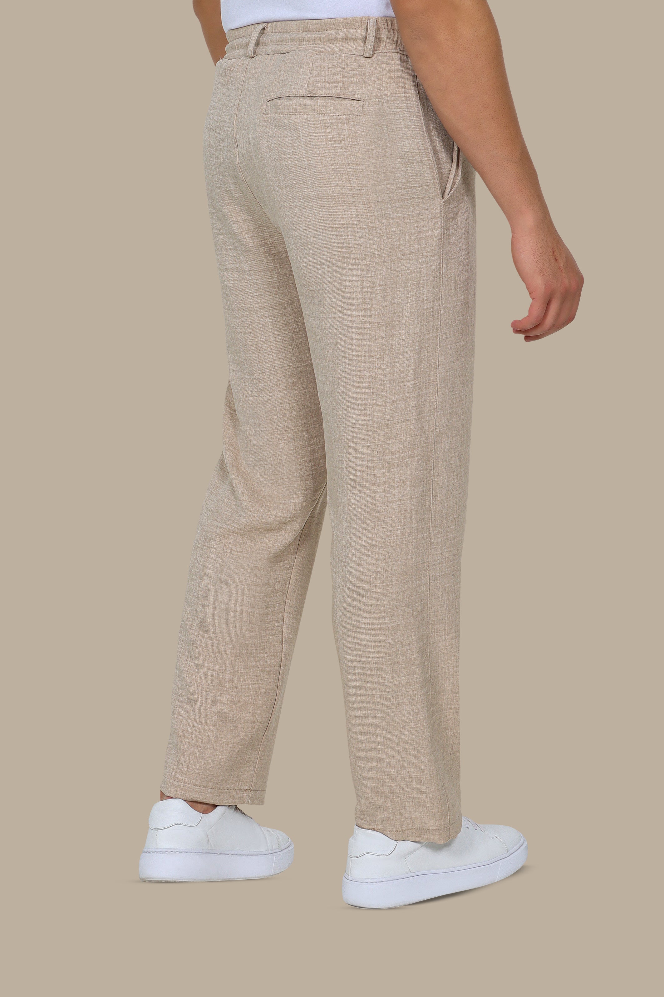 Beige Linen Regular Cut Pants