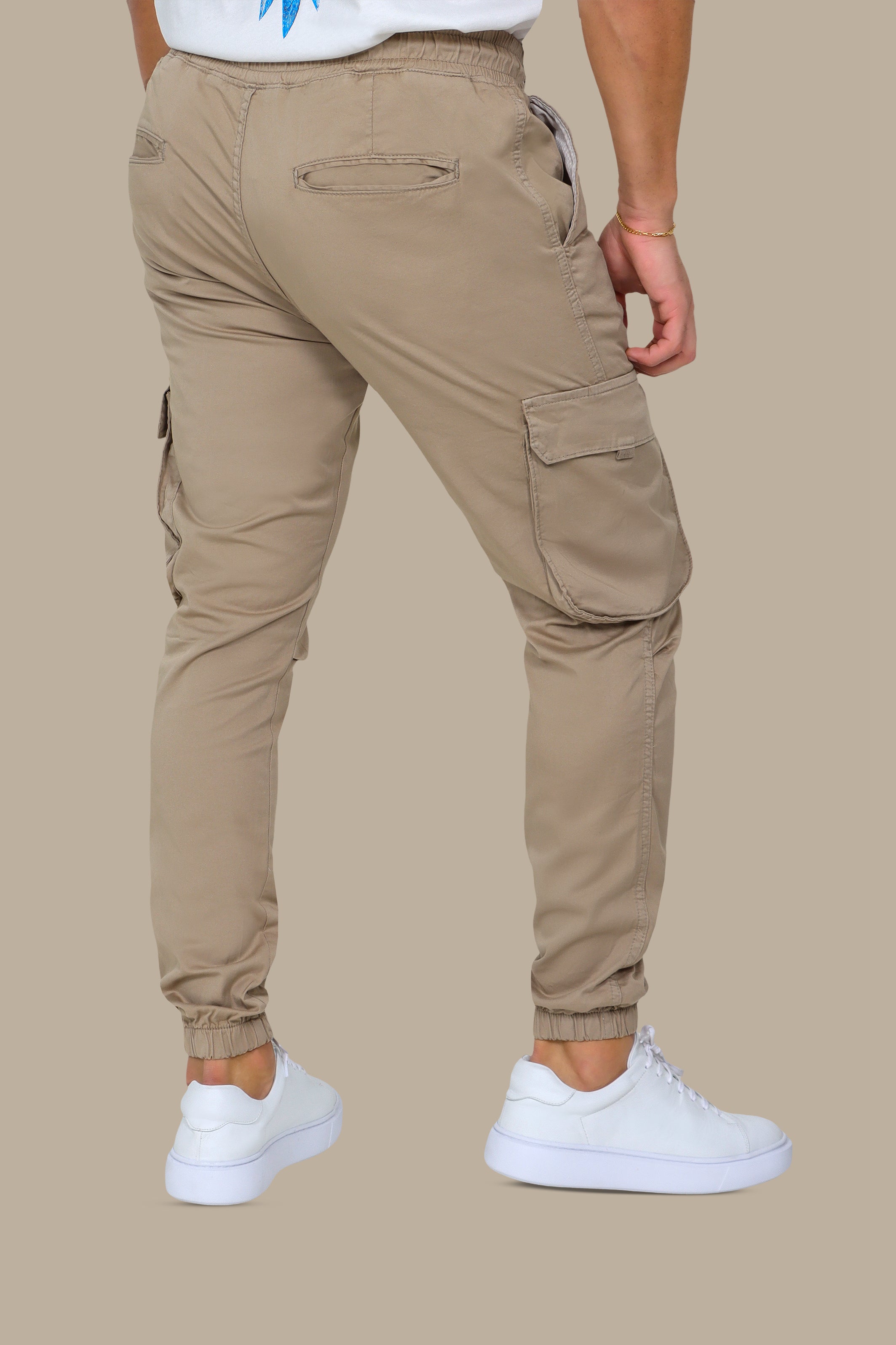 Light Beige Cargo Pant with Band Detail