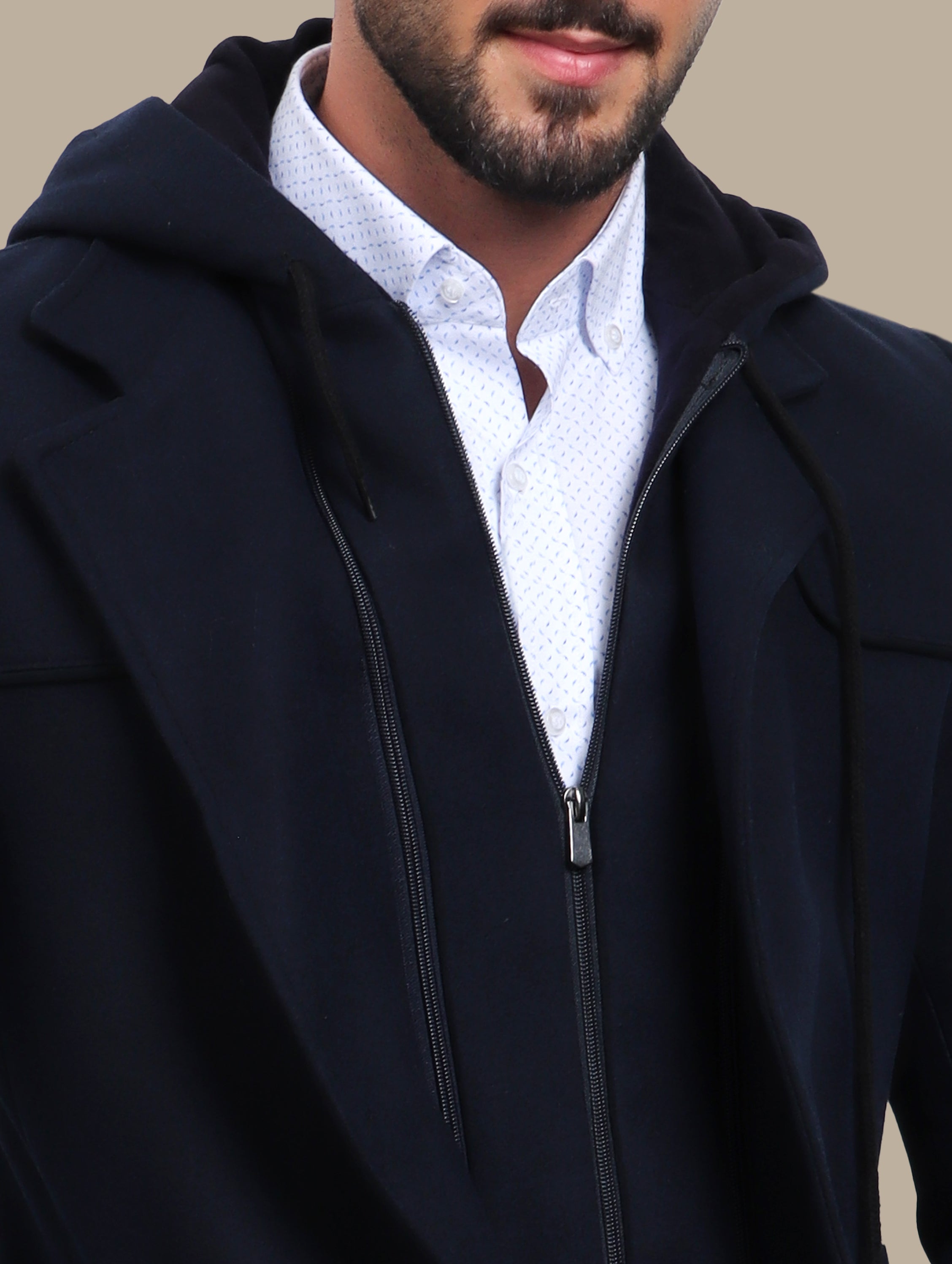 Navy Coat with Detachable Hoodie