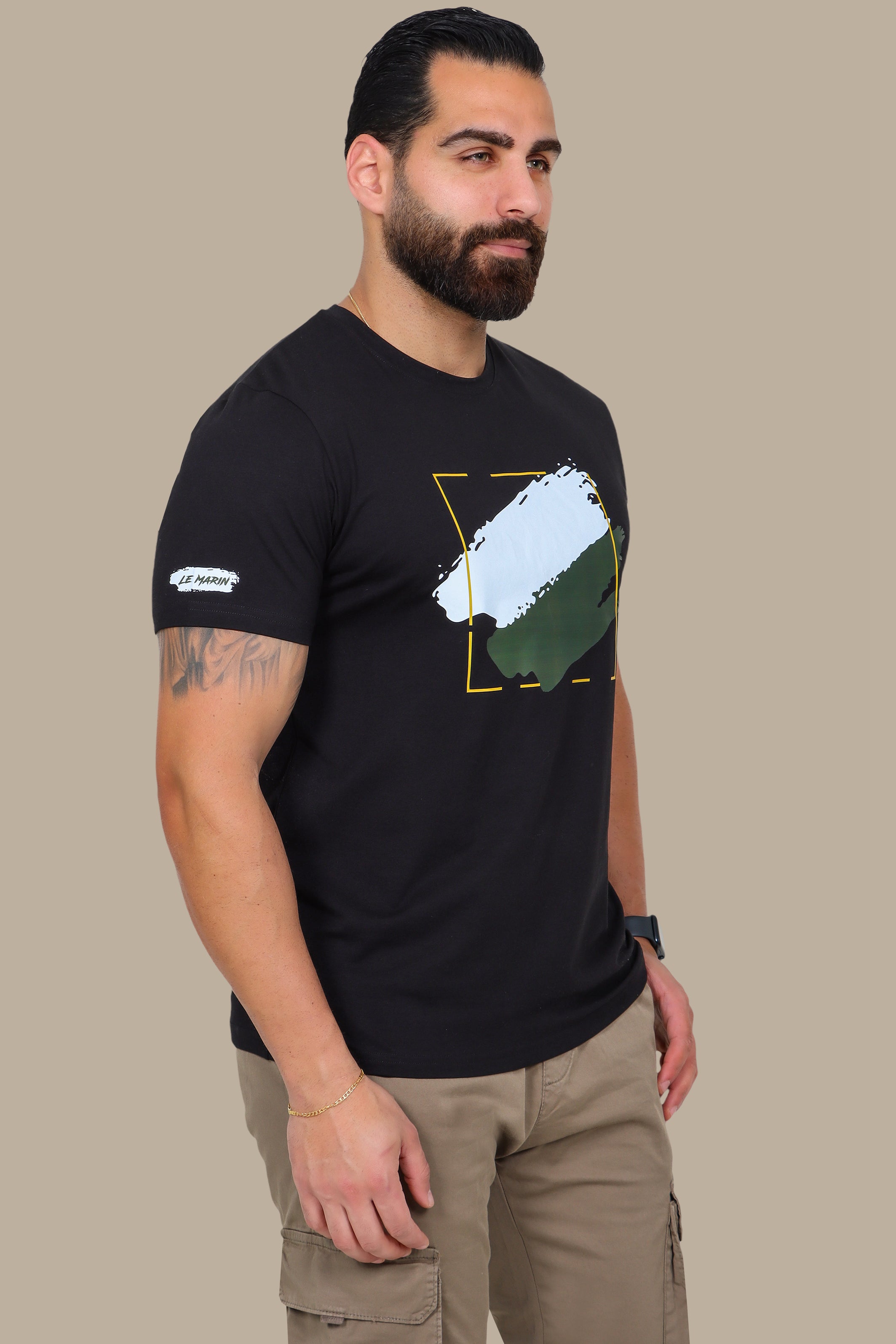 Black T-Shirt with Square Paint Print