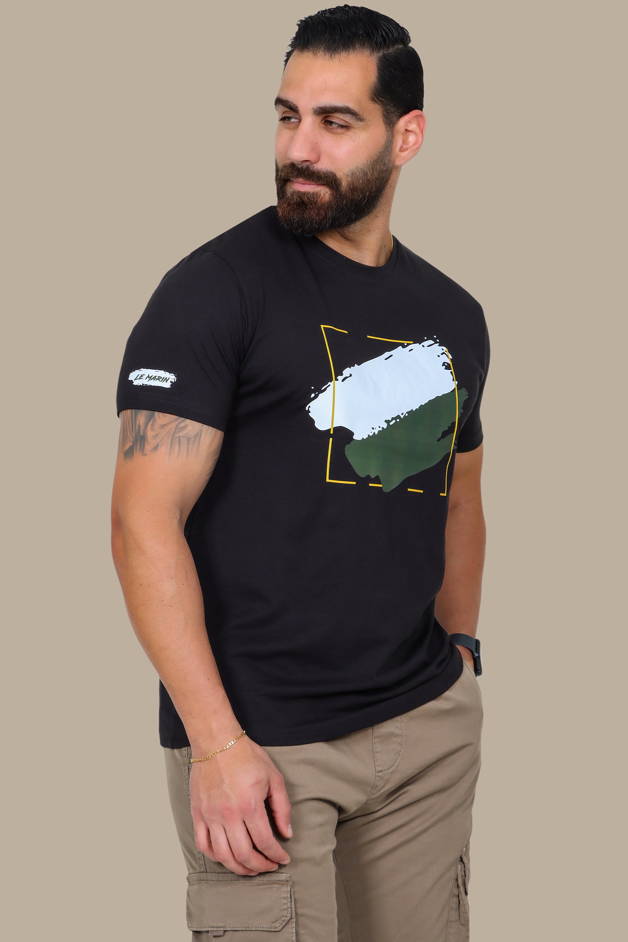 Black T-Shirt with Square Paint Print