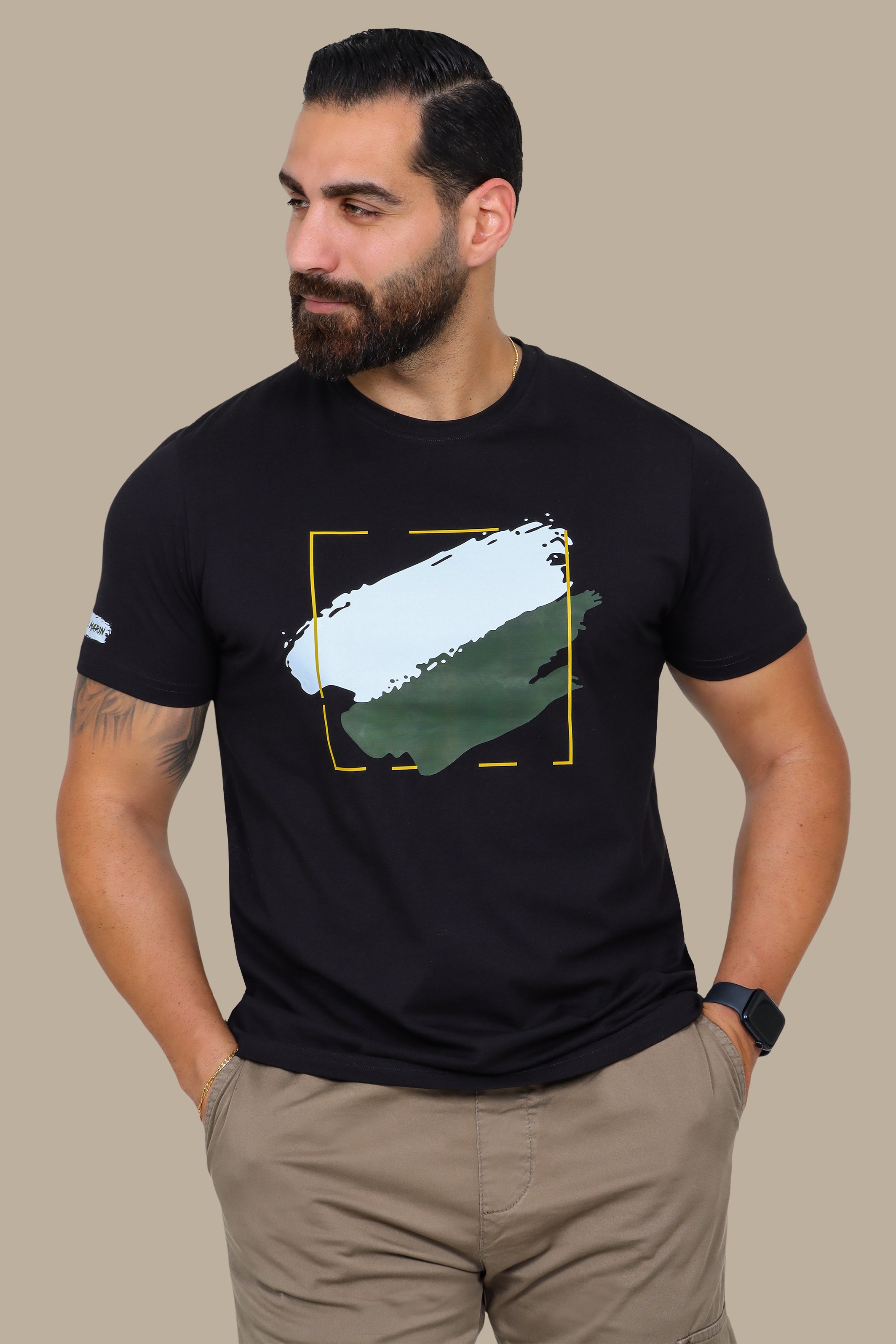 Black T-Shirt with Square Paint Print