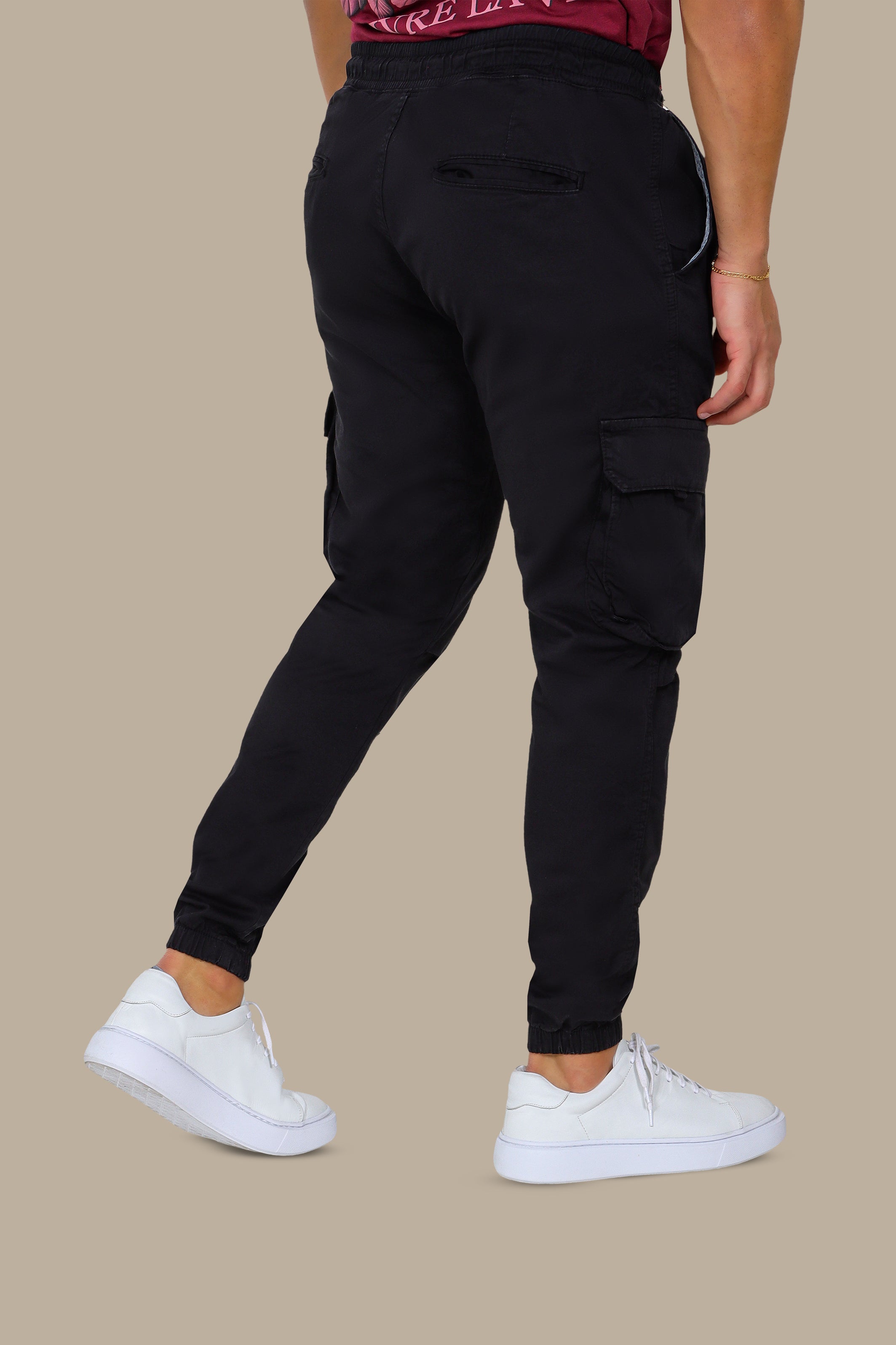 Urban Chic: Black Cargo Pants with Band
