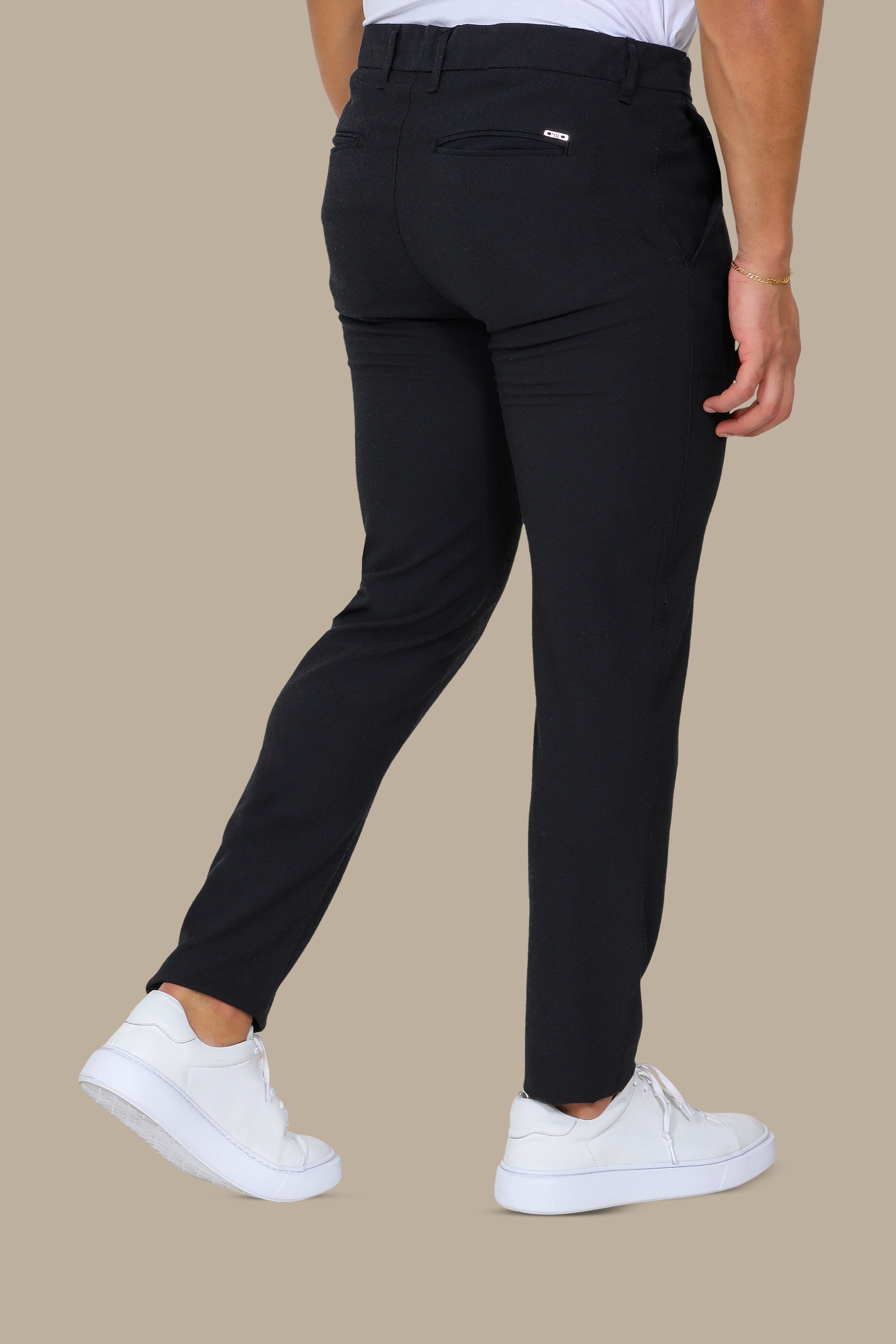 Black Gofre Slim Trousers