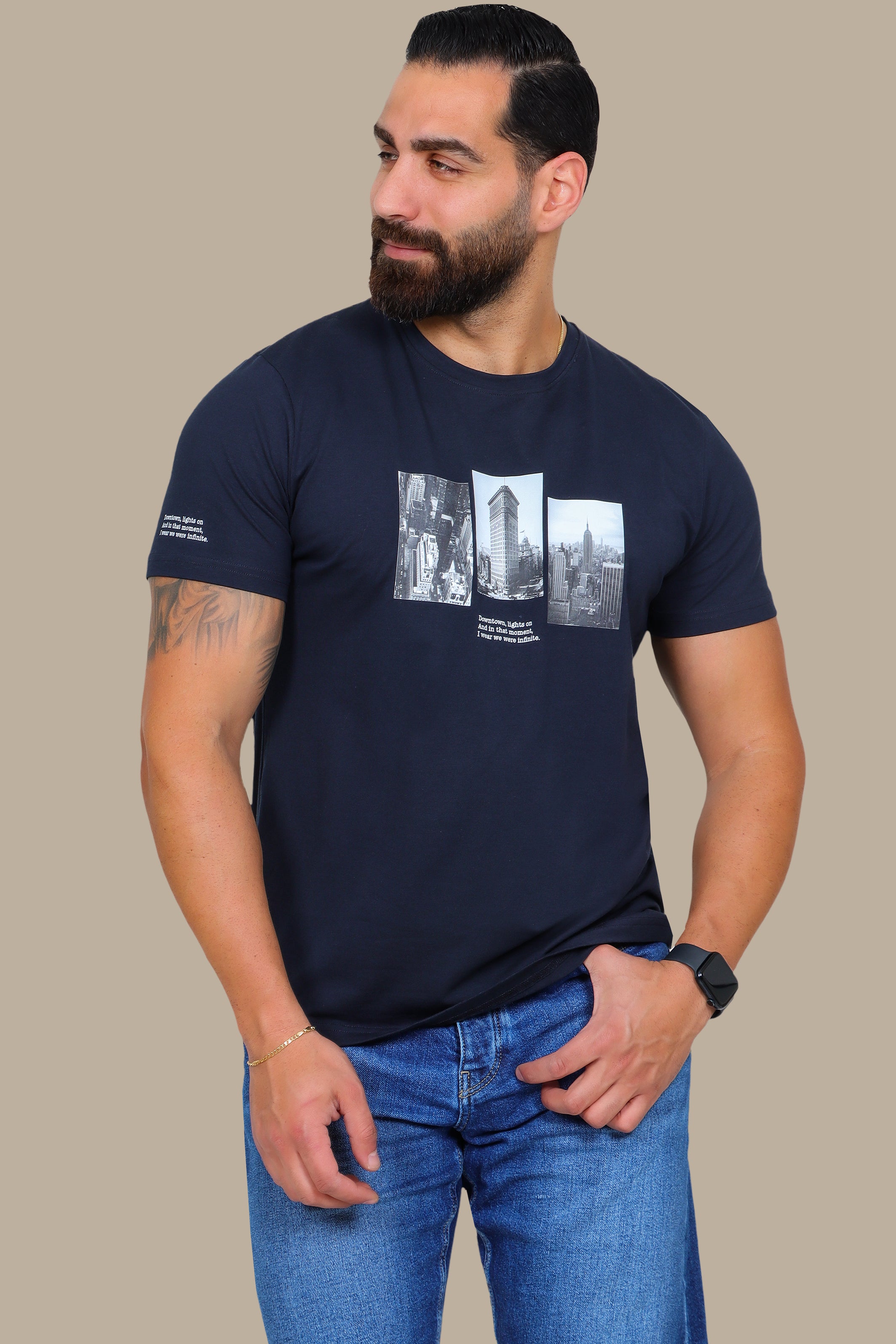 Navy T-Shirt with NY Downtown Print