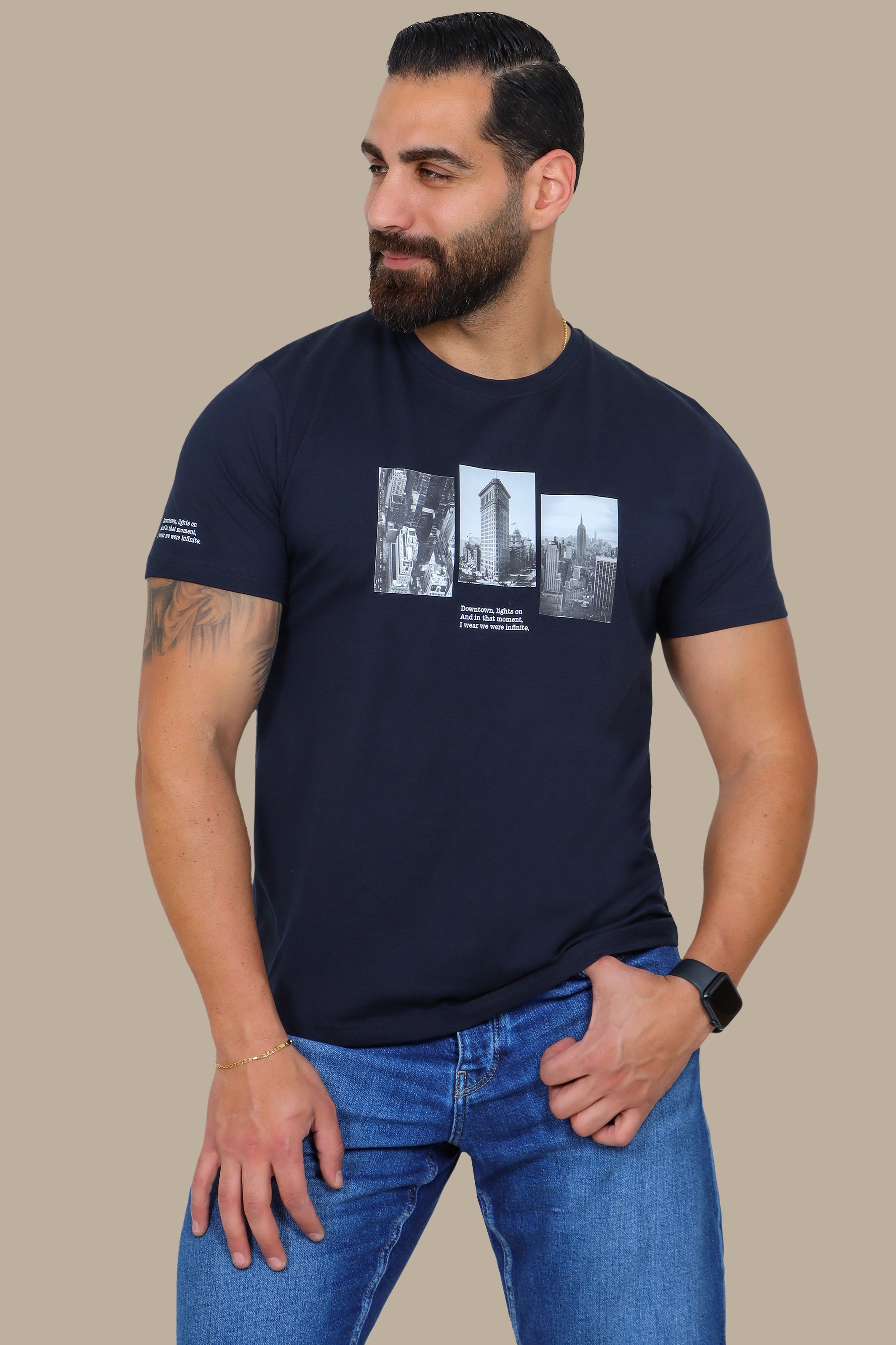 Navy T-Shirt with NY Downtown Print