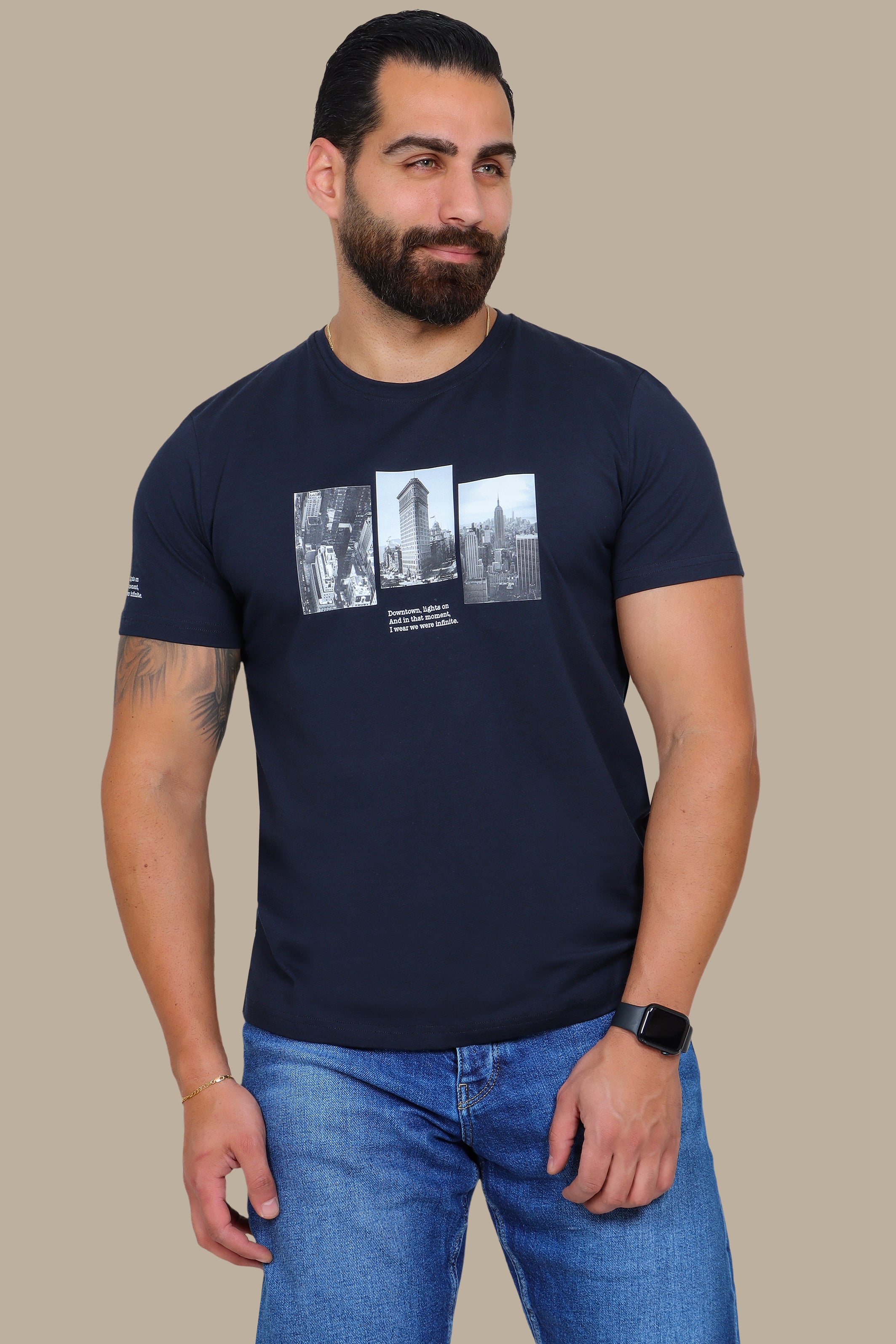 Navy T-Shirt with NY Downtown Print