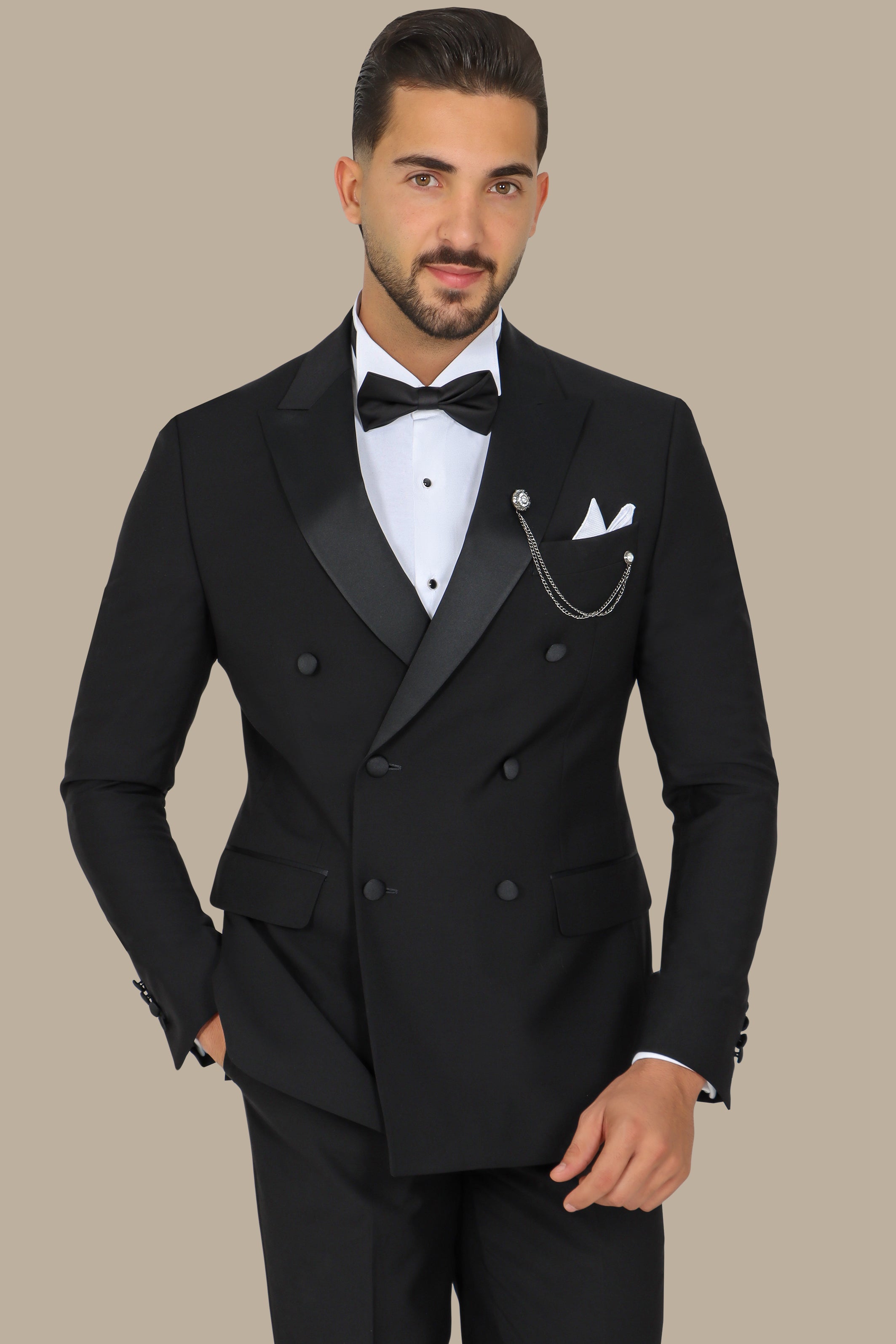 Black Double-Breasted Tuxedo with Peak Lapel