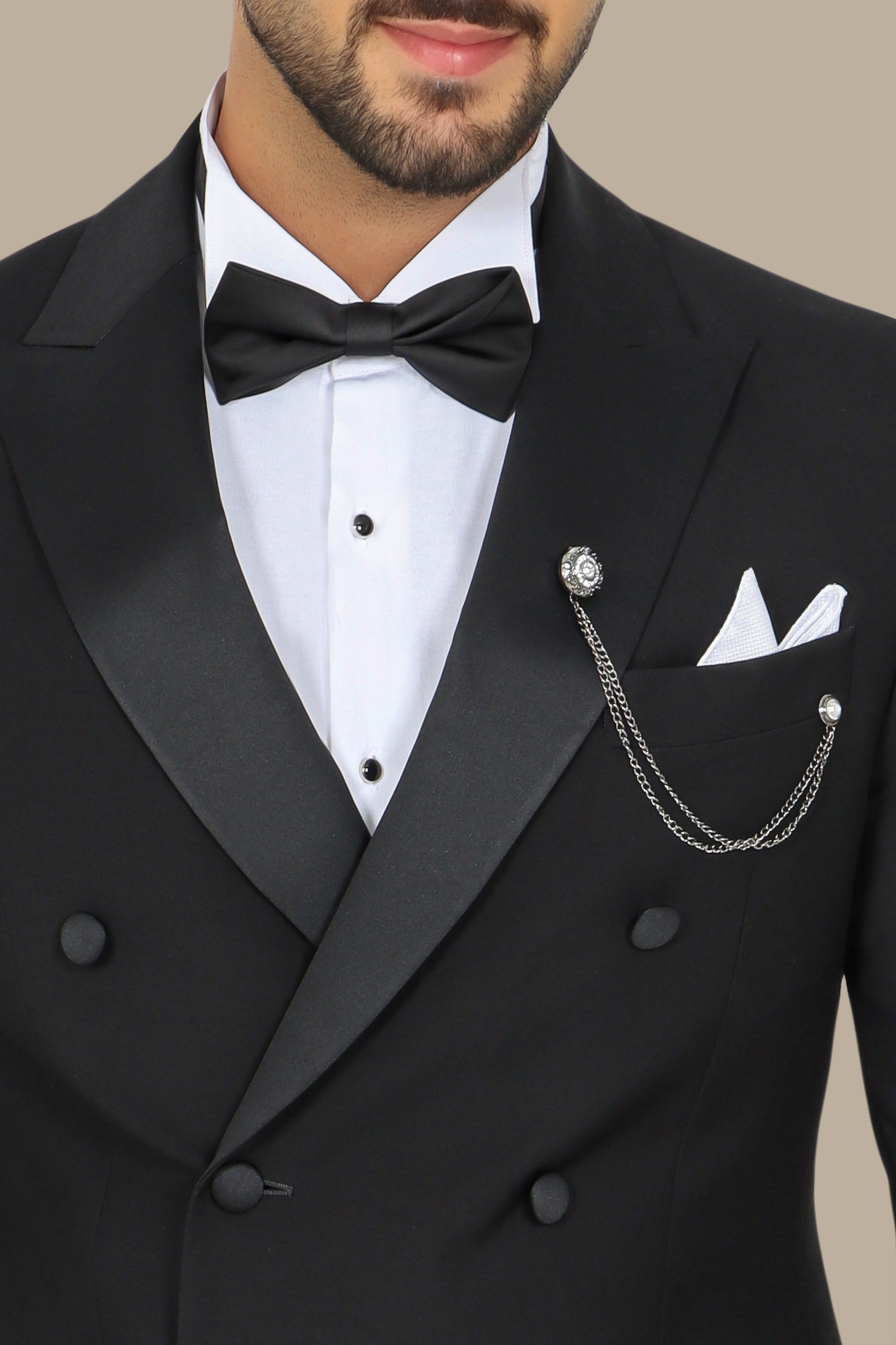 Black Double-Breasted Tuxedo with Peak Lapel