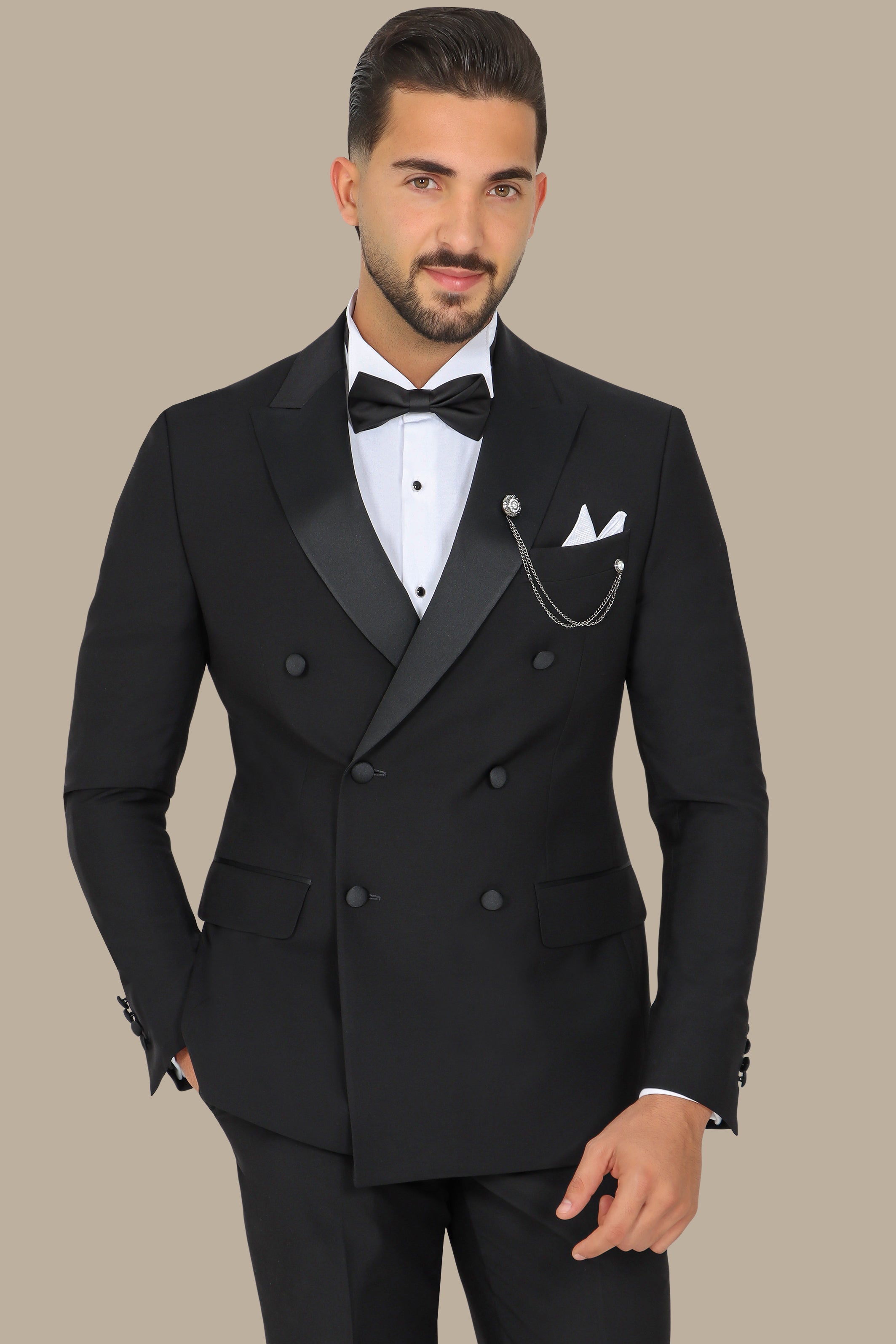 Black Double-Breasted Tuxedo with Peak Lapel
