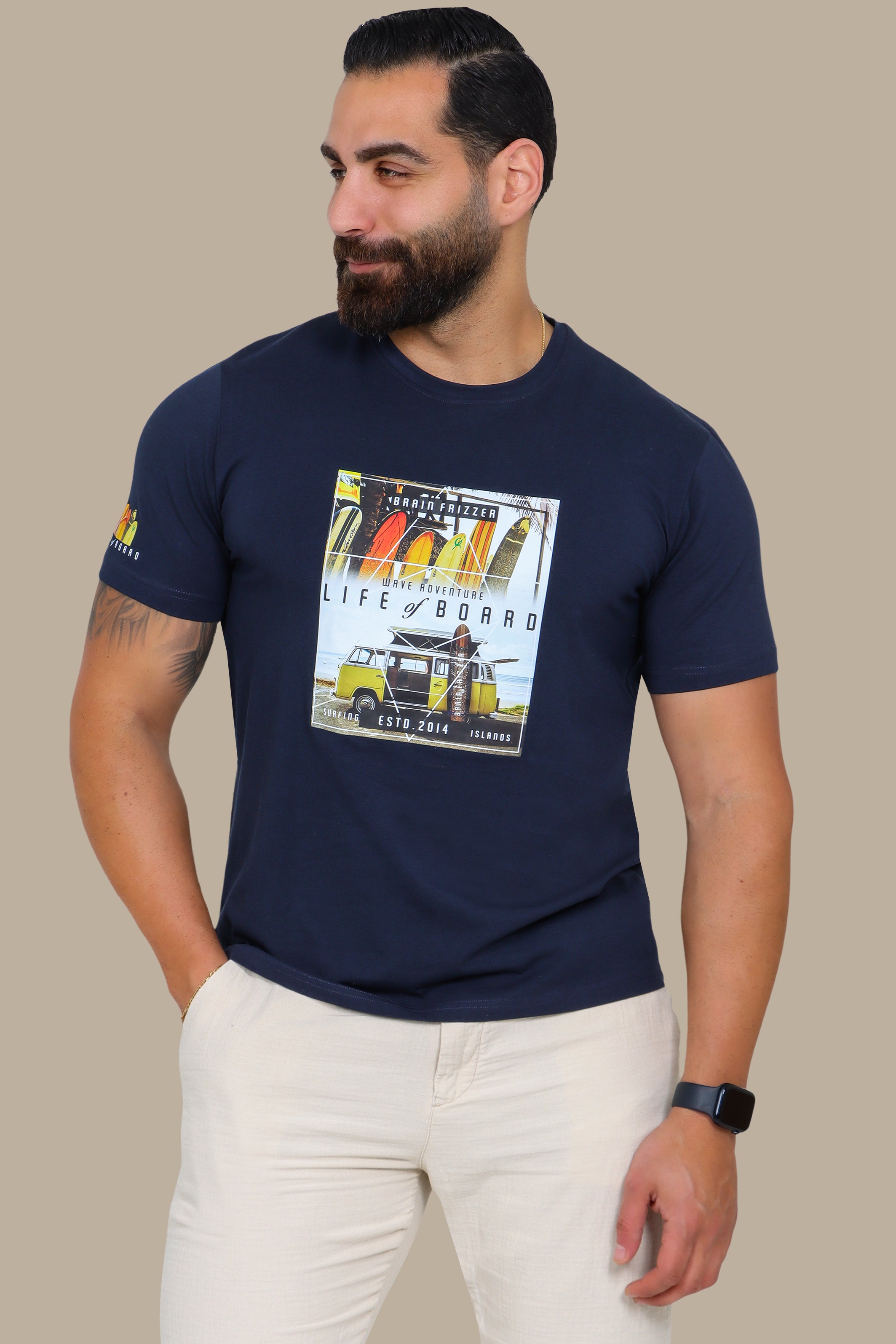 Life on Board Graphic T-Shirt with Surf Van Print