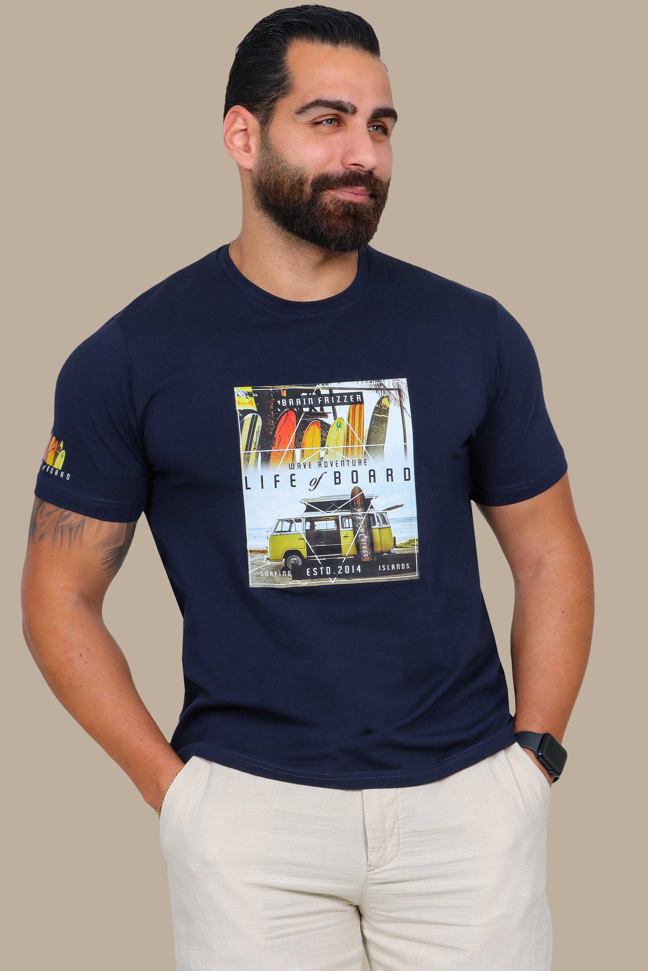 T-Shirt with Life of Board Print and Surf Van Graphic