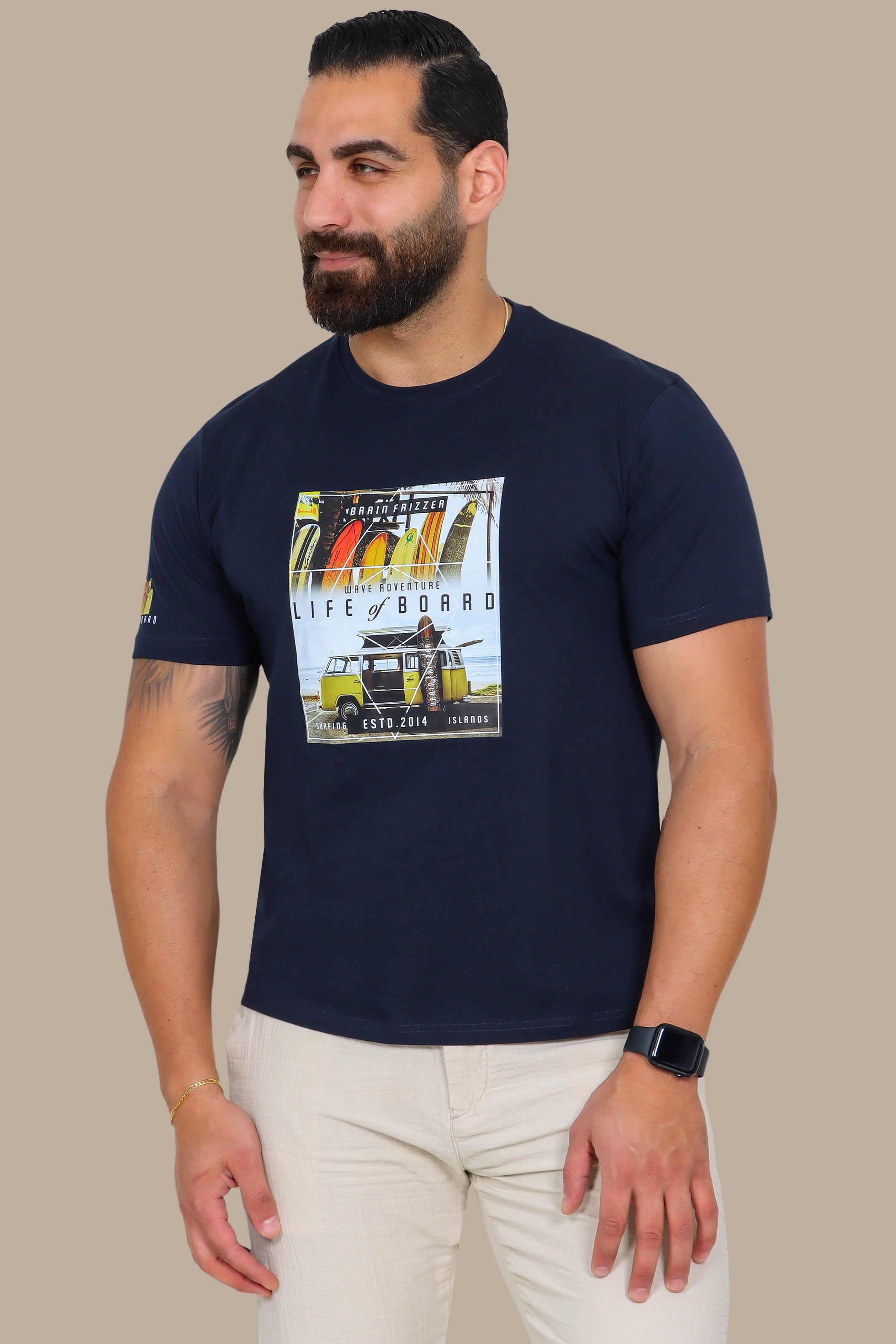 T-Shirt with Life of Board Print and Surf Van Graphic