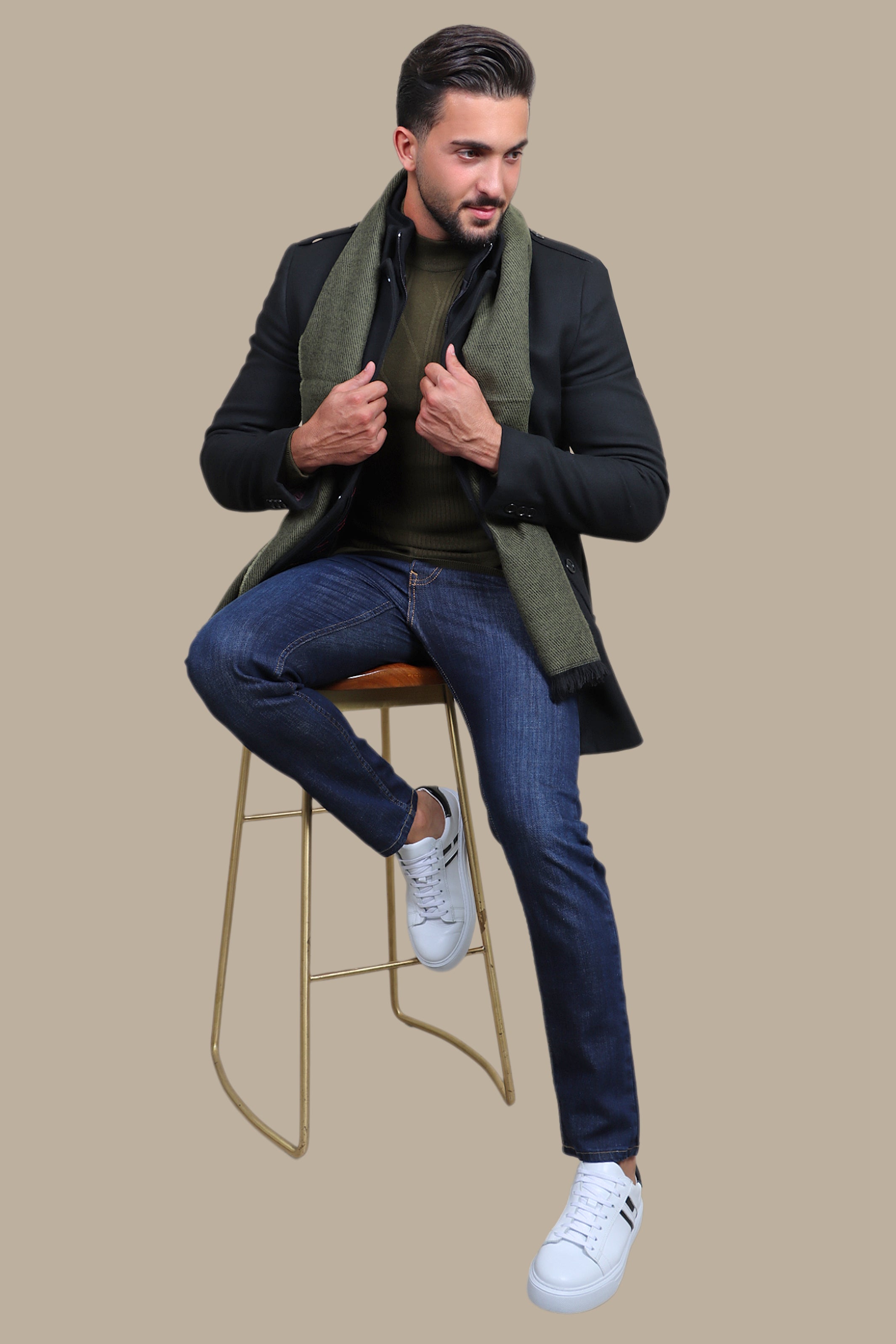 Black Coat with Detachable Mao Collar