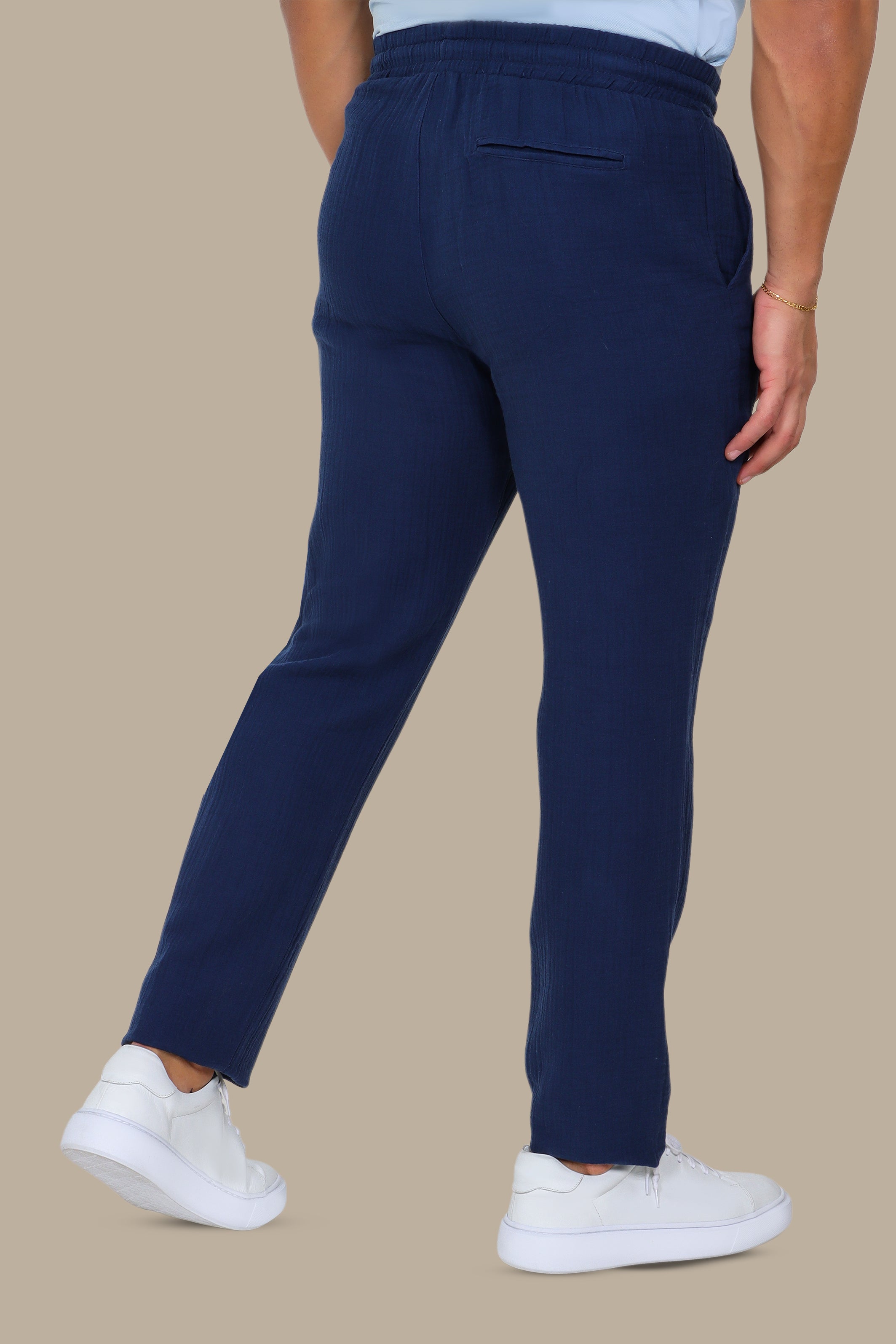 Navy Slim Fit Linen Pants