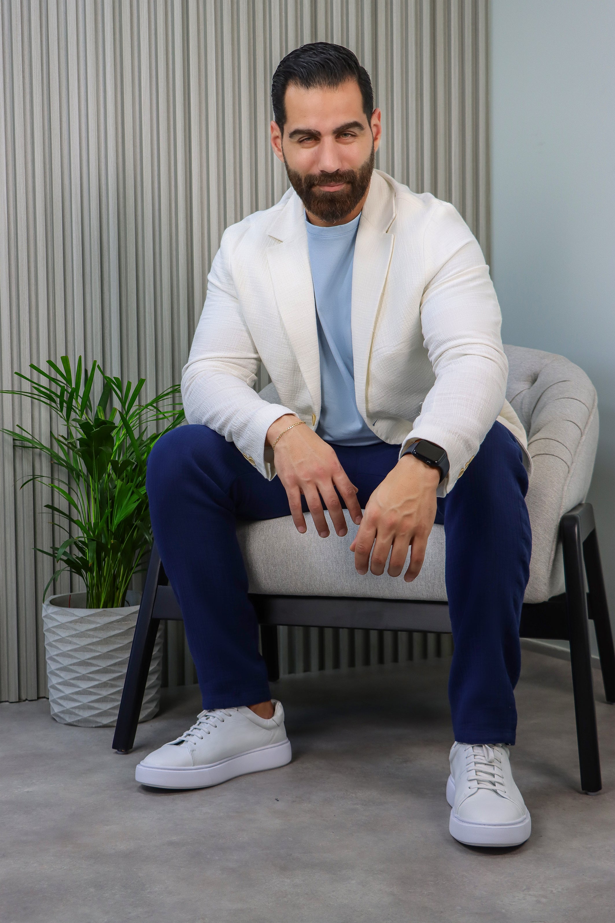 White Linen Blazer with Notch Lapel