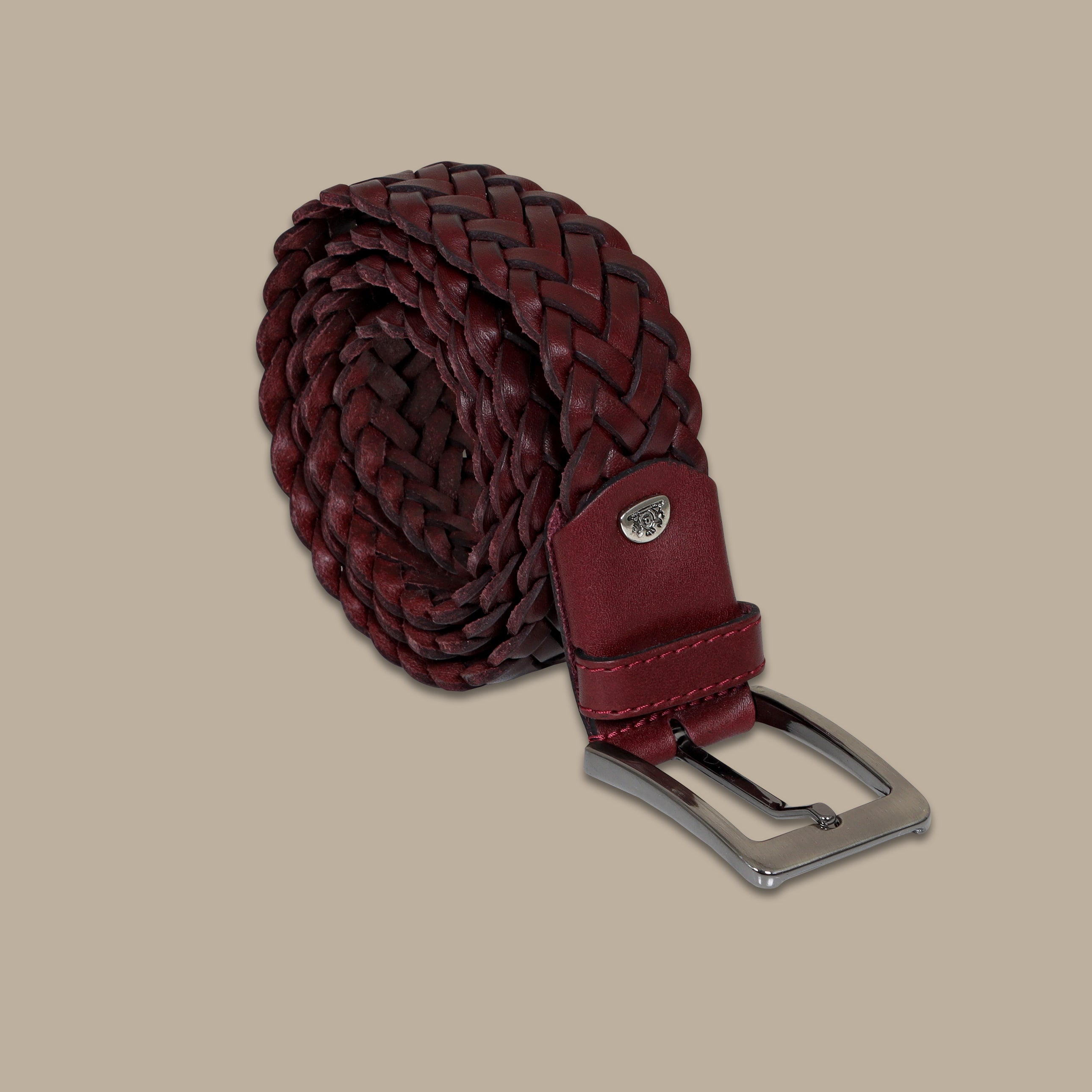 Burgundy Bliss: Braided Plain Leather Belt