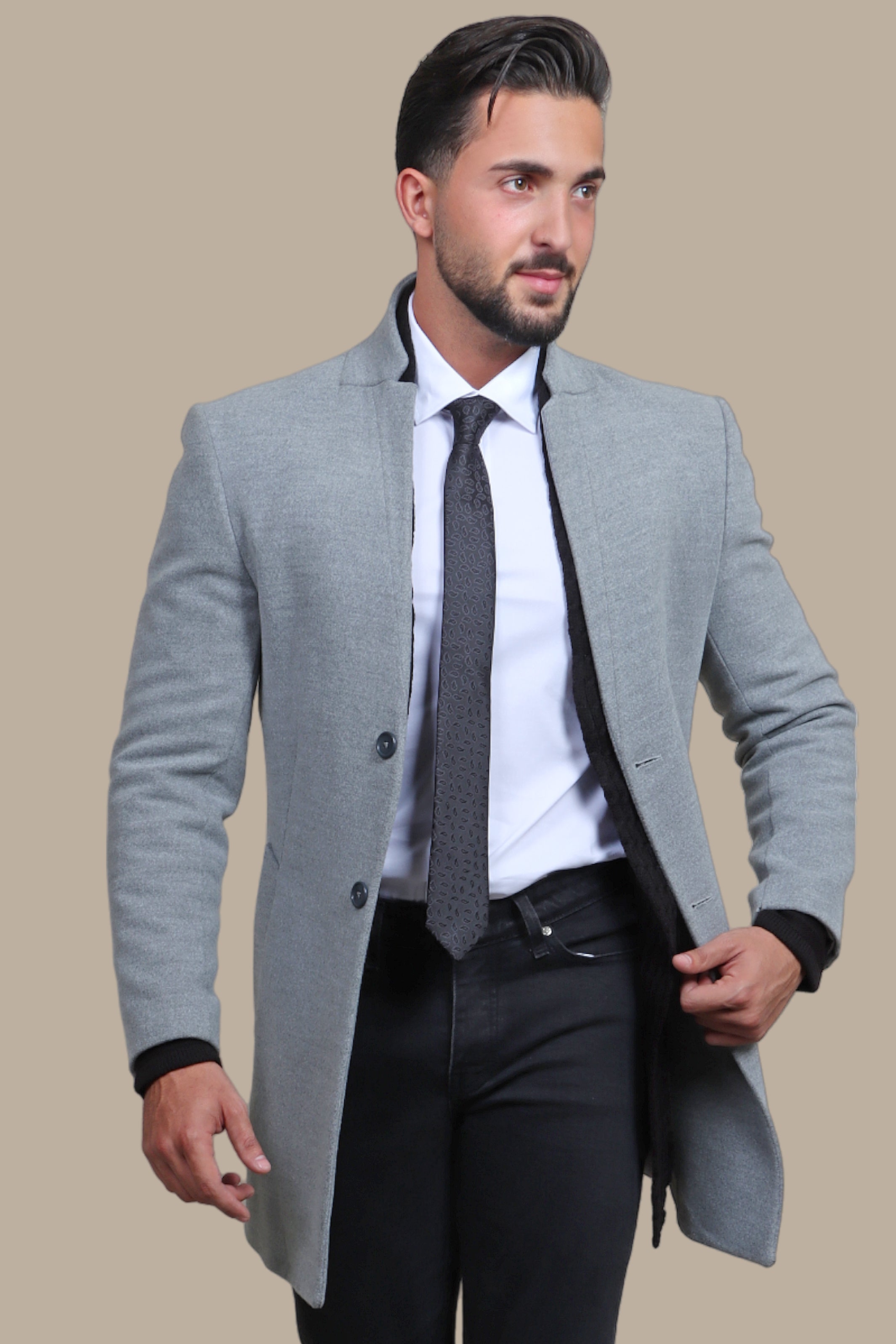 Light Grey Basic Mao Collar Coat