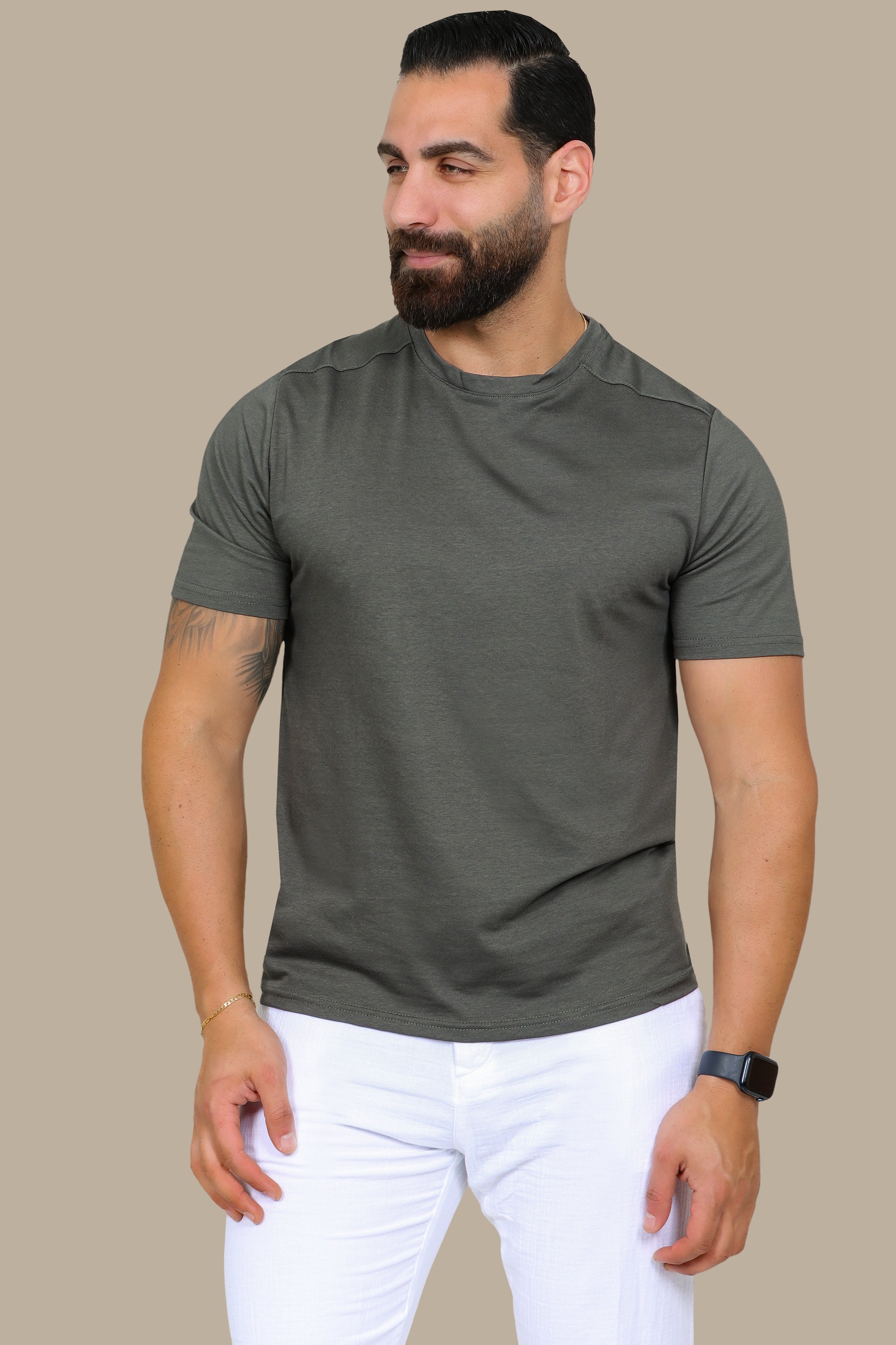 Khaki Oxford Piquet T-Shirt