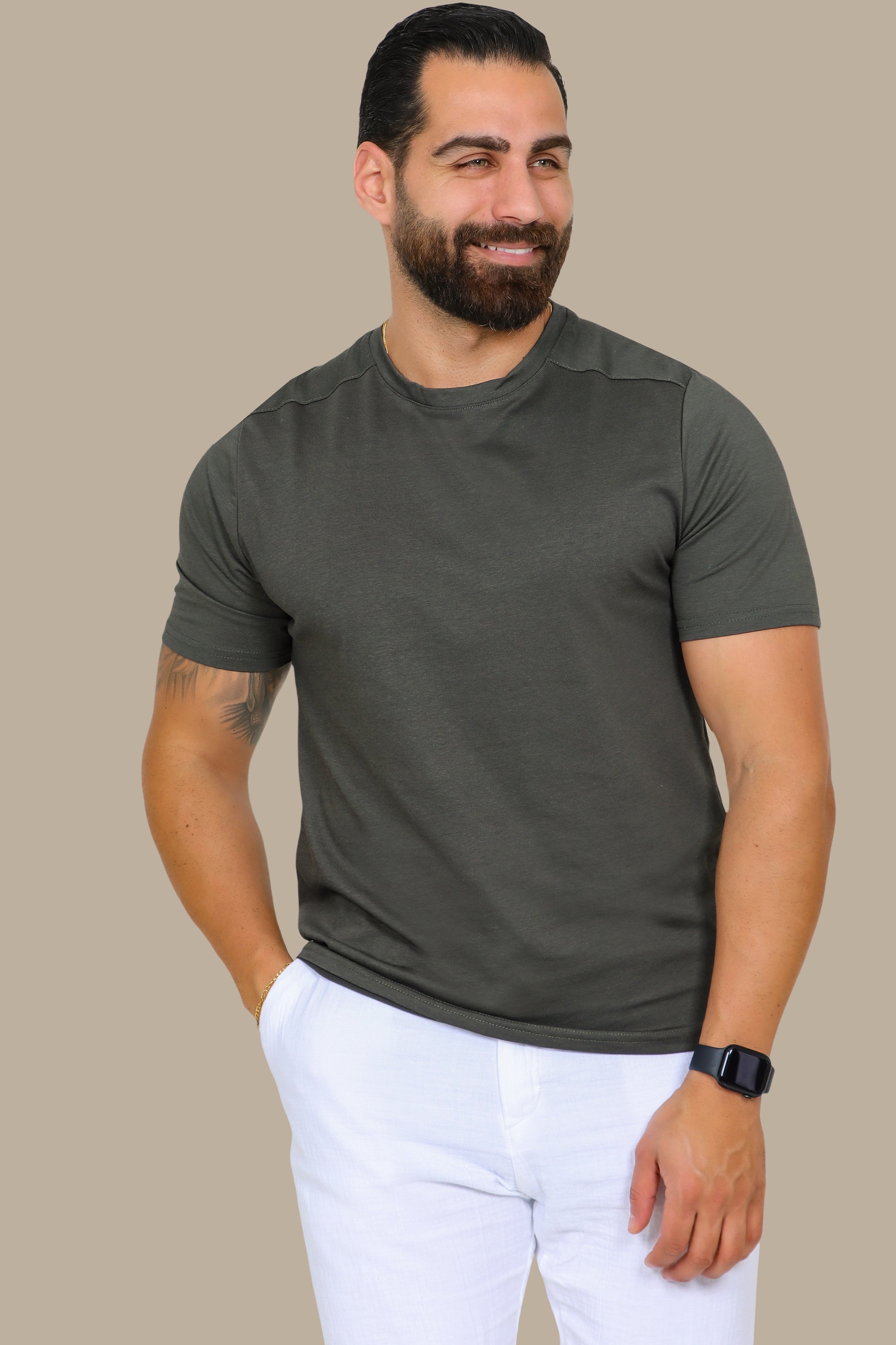 Khaki Oxford Piquet T-Shirt