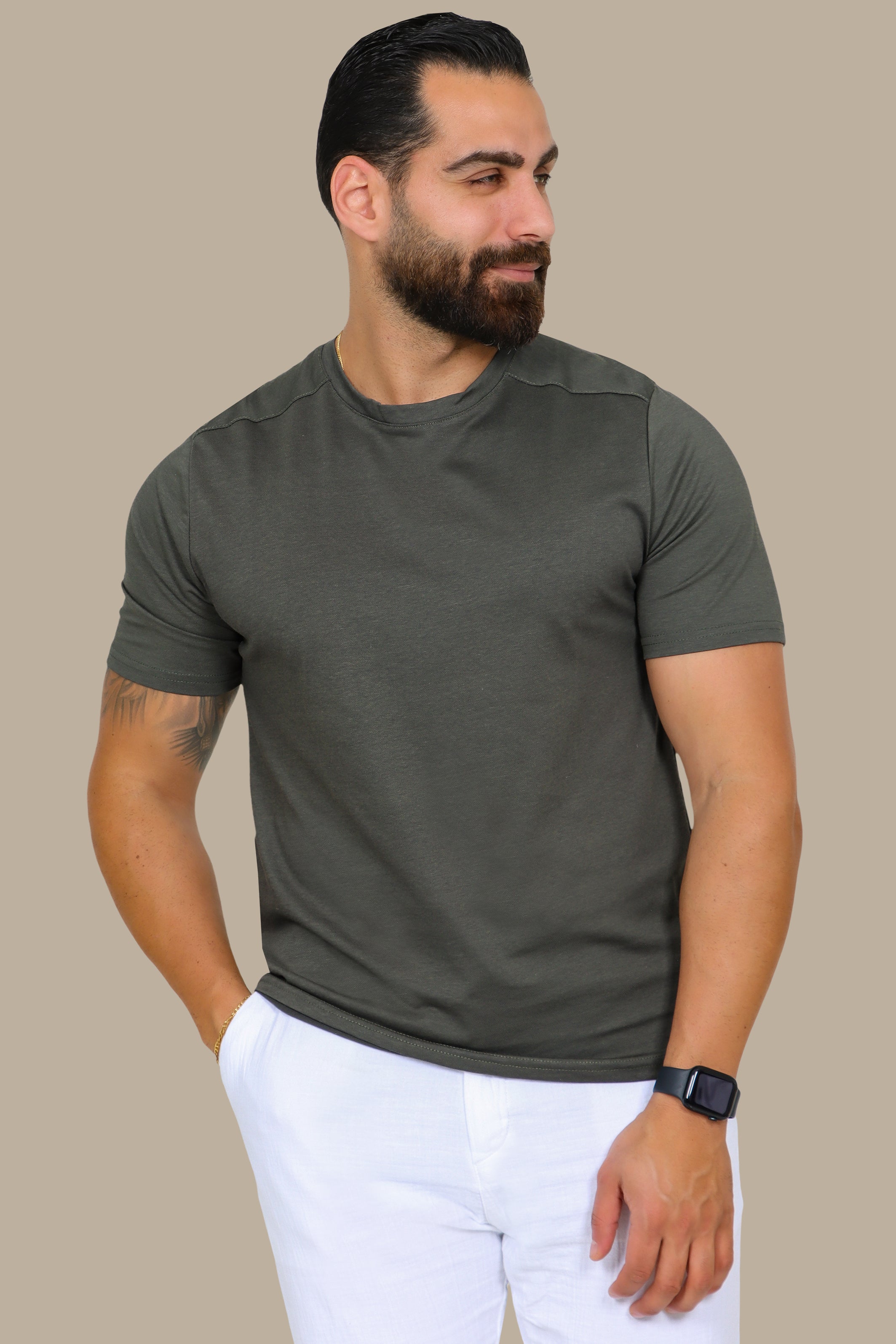 Khaki Oxford Piquet T-Shirt