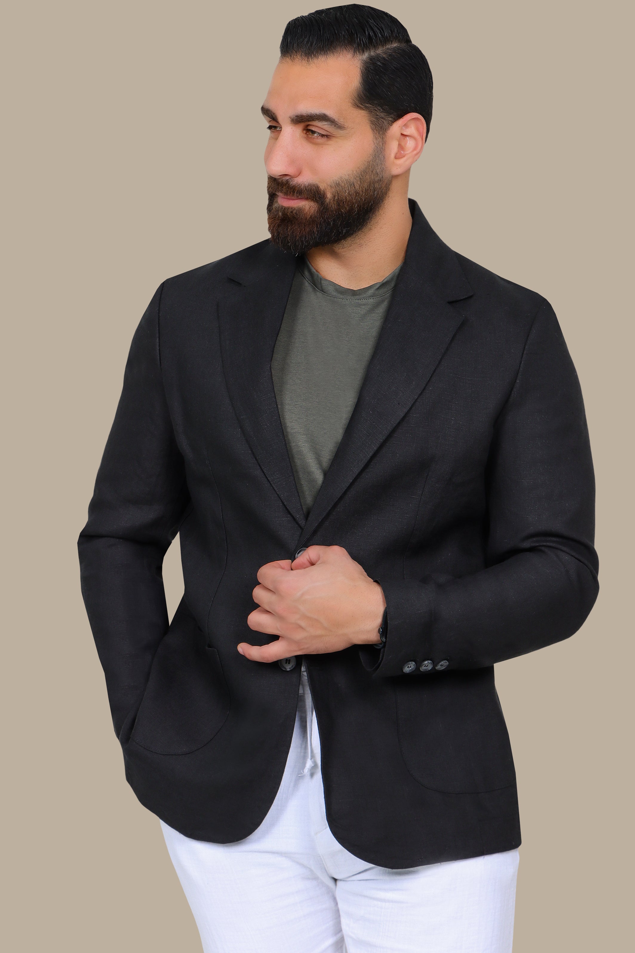 Black Blazer with Notch Lapel and Patch Pockets