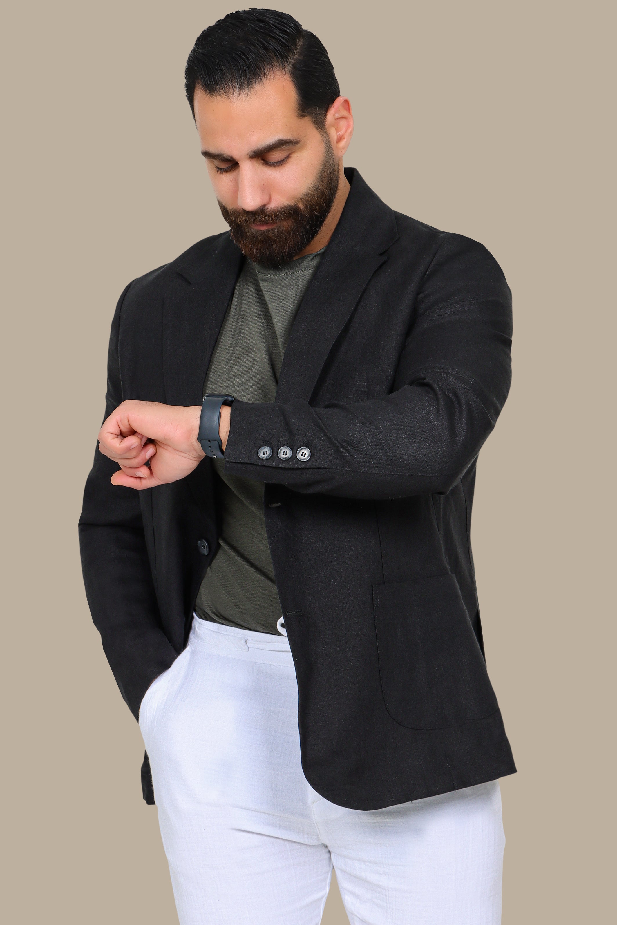 Black Blazer with Notch Lapel and Patch Pockets