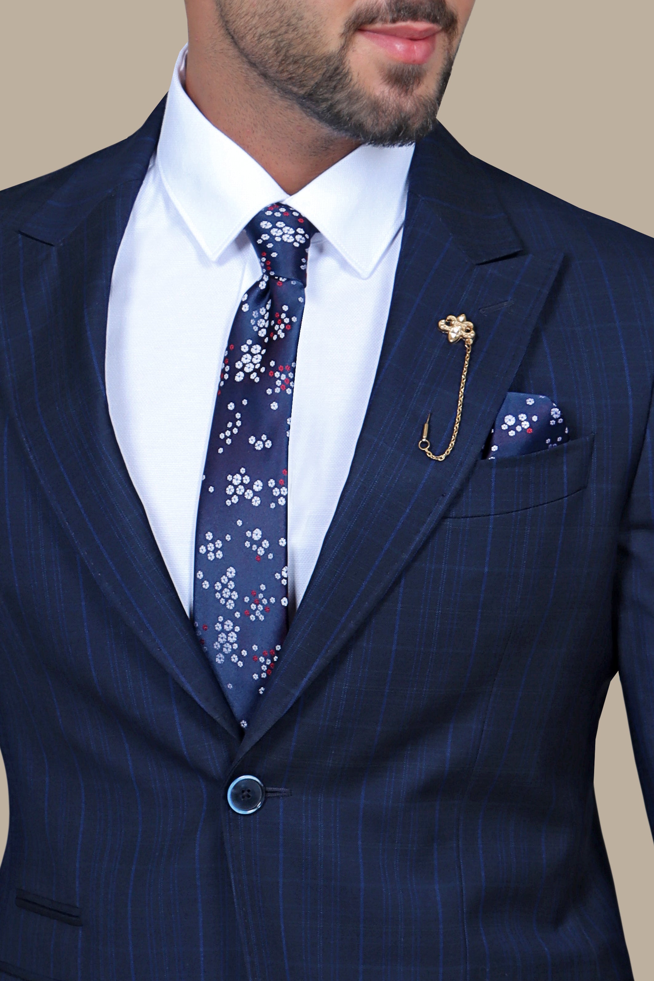 Checked Peak Blazer – Navy