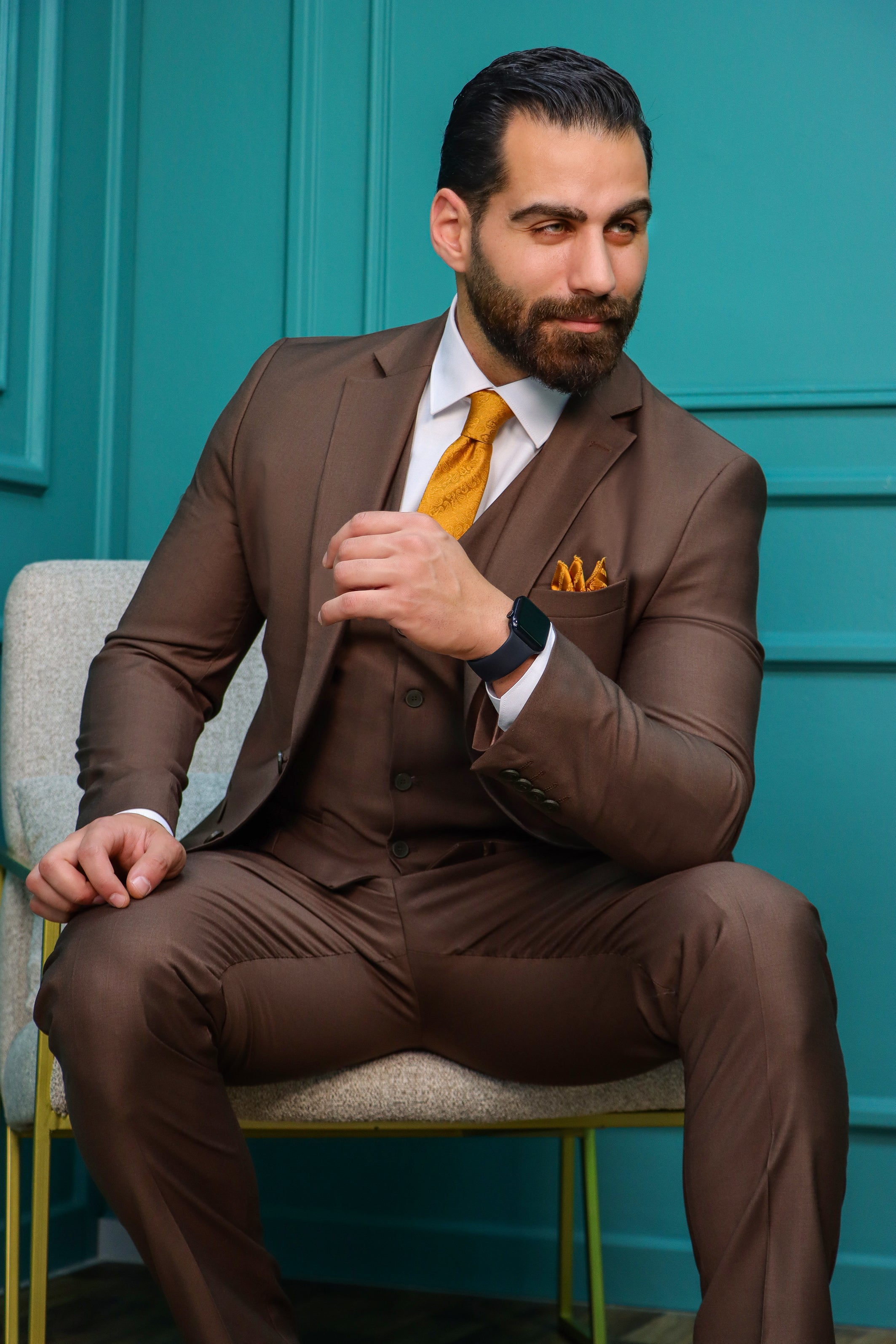 Brown Polyviscose 3-Piece Suit with Notch Lapel