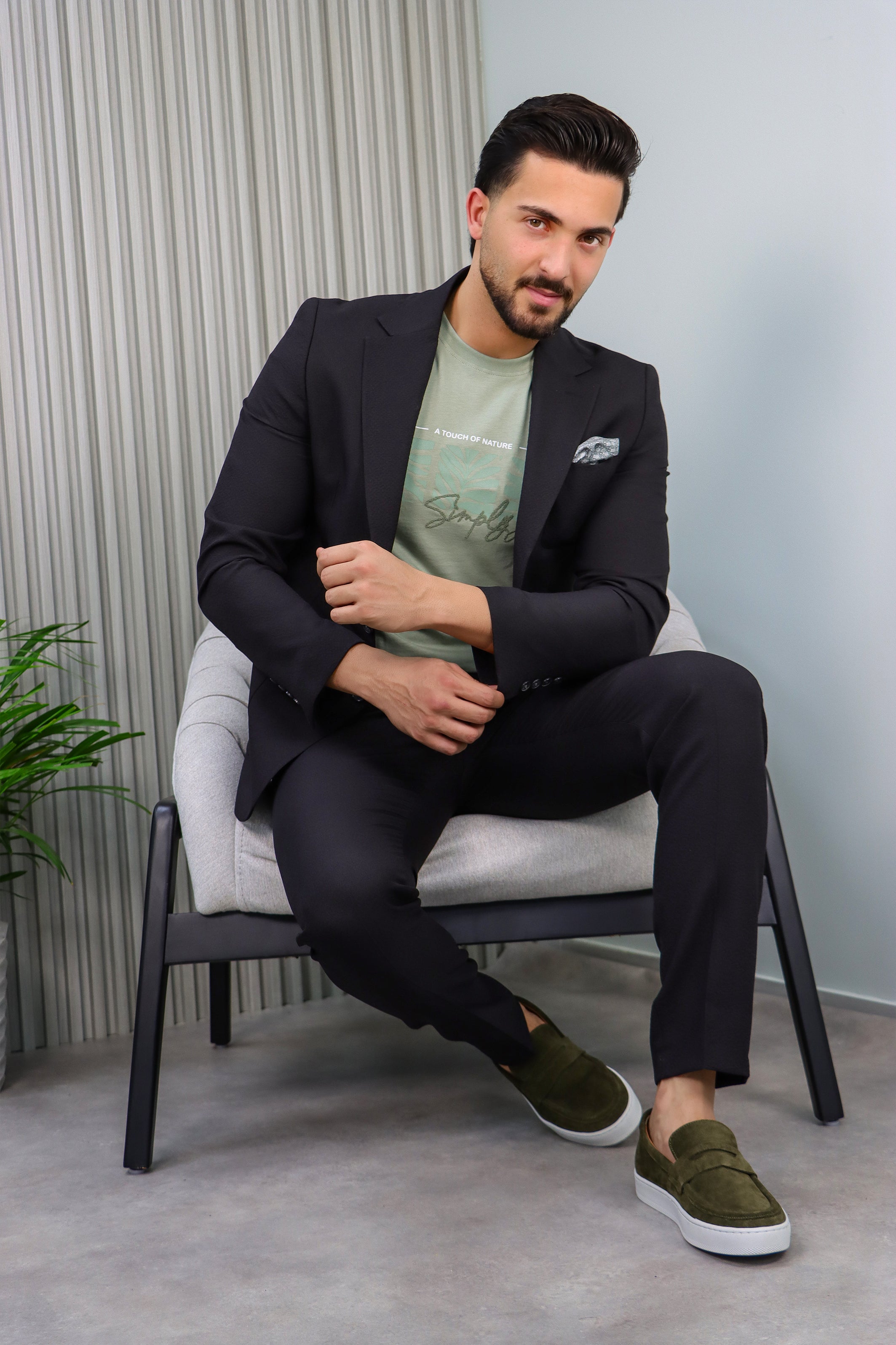 Jet Black Notch Lapel Travel Suit – 2-Piece