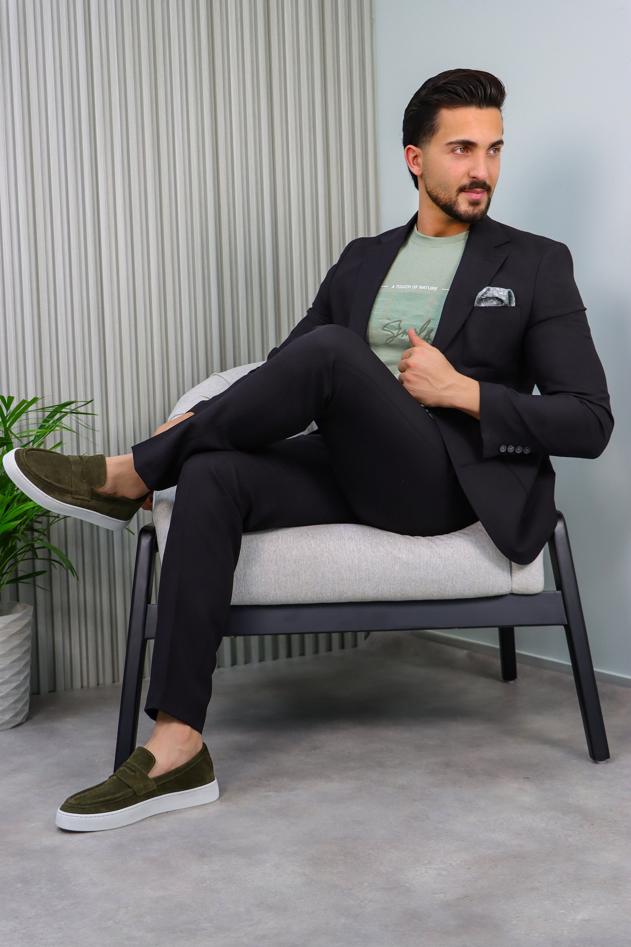 Jet Black Notch Lapel Travel Suit – 2-Piece