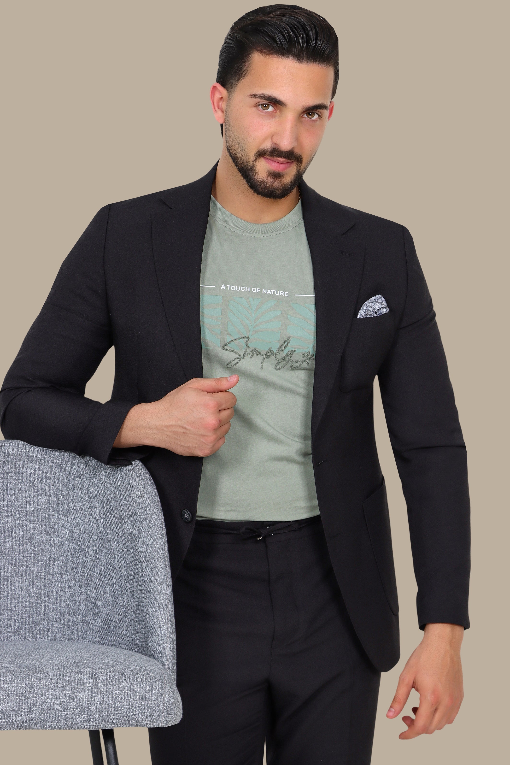 Jet Black Notch Lapel Travel Suit – 2-Piece