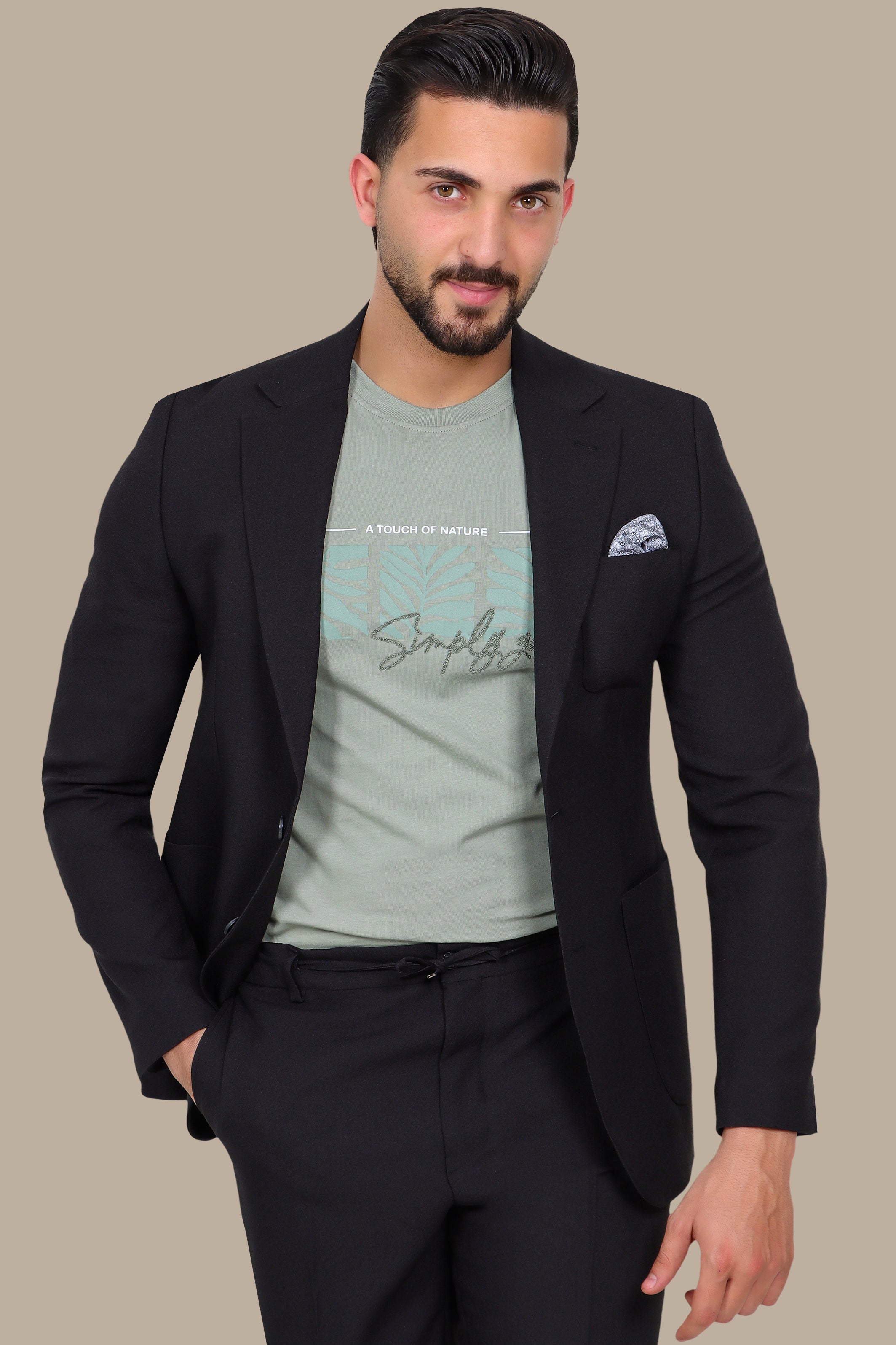 Jet Black Notch Lapel Travel Suit – 2-Piece