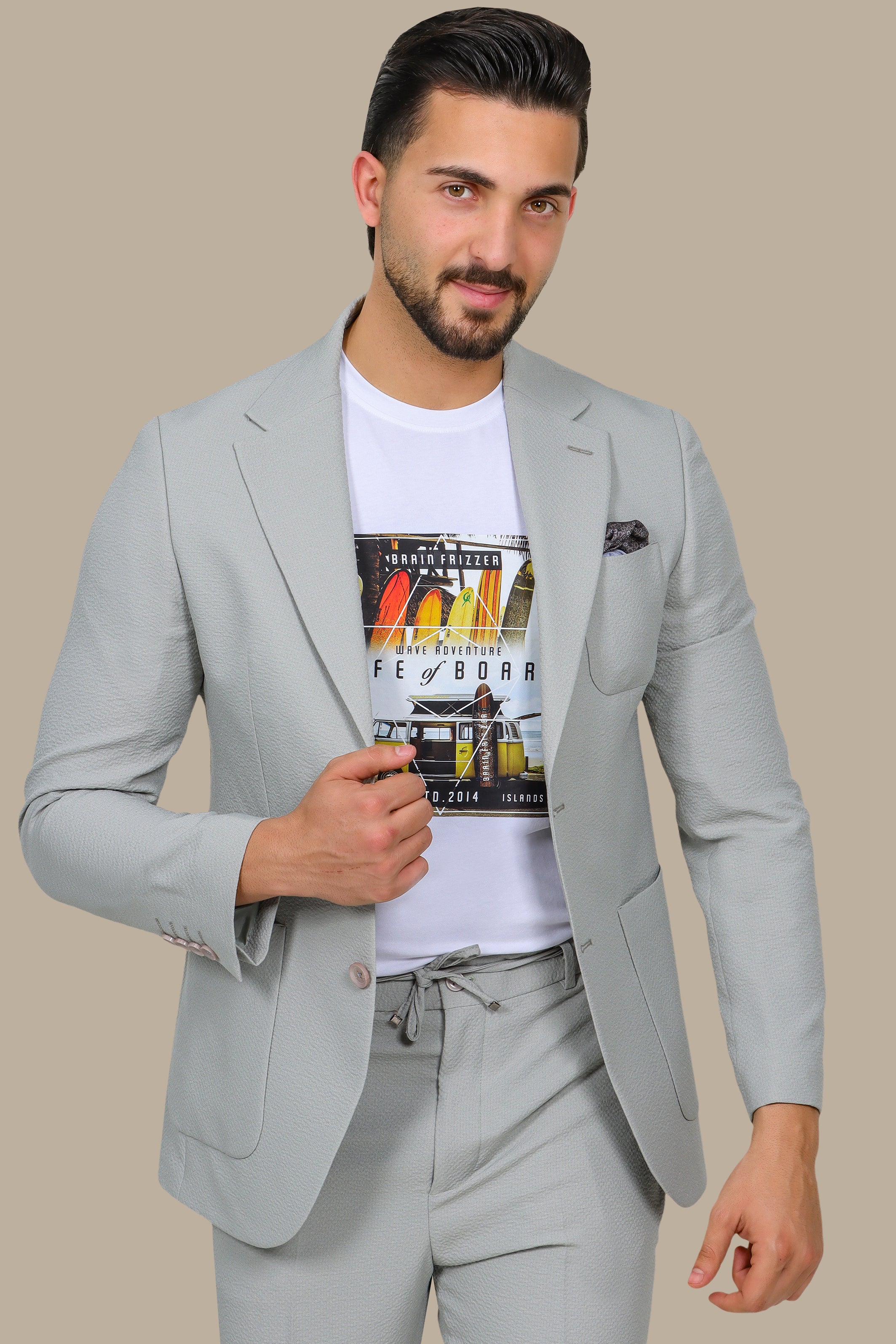Light Olive Notch Lapel Travel Suit – 2-Piece