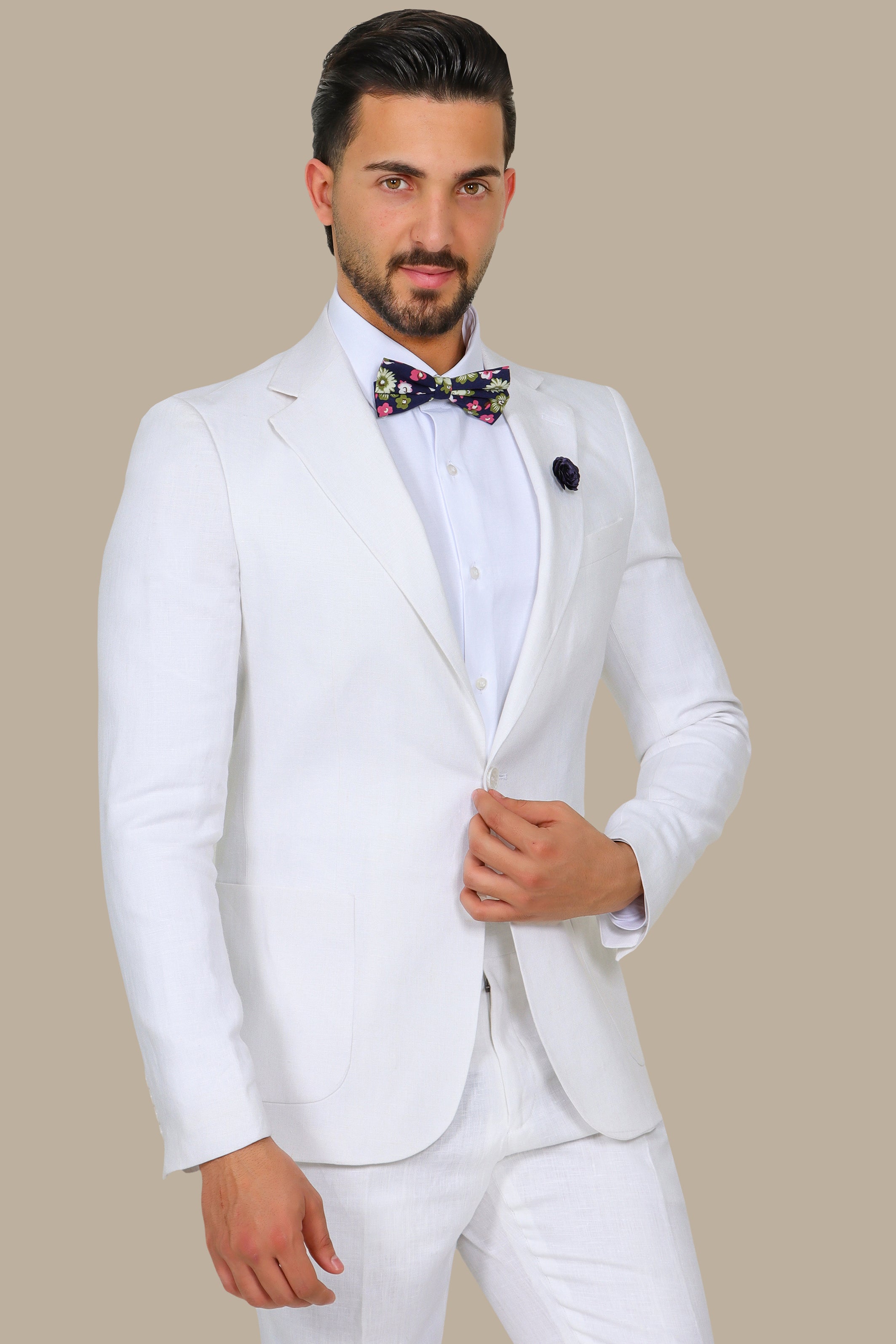 White Linen Suit – 2-Piece with Notch Lapel