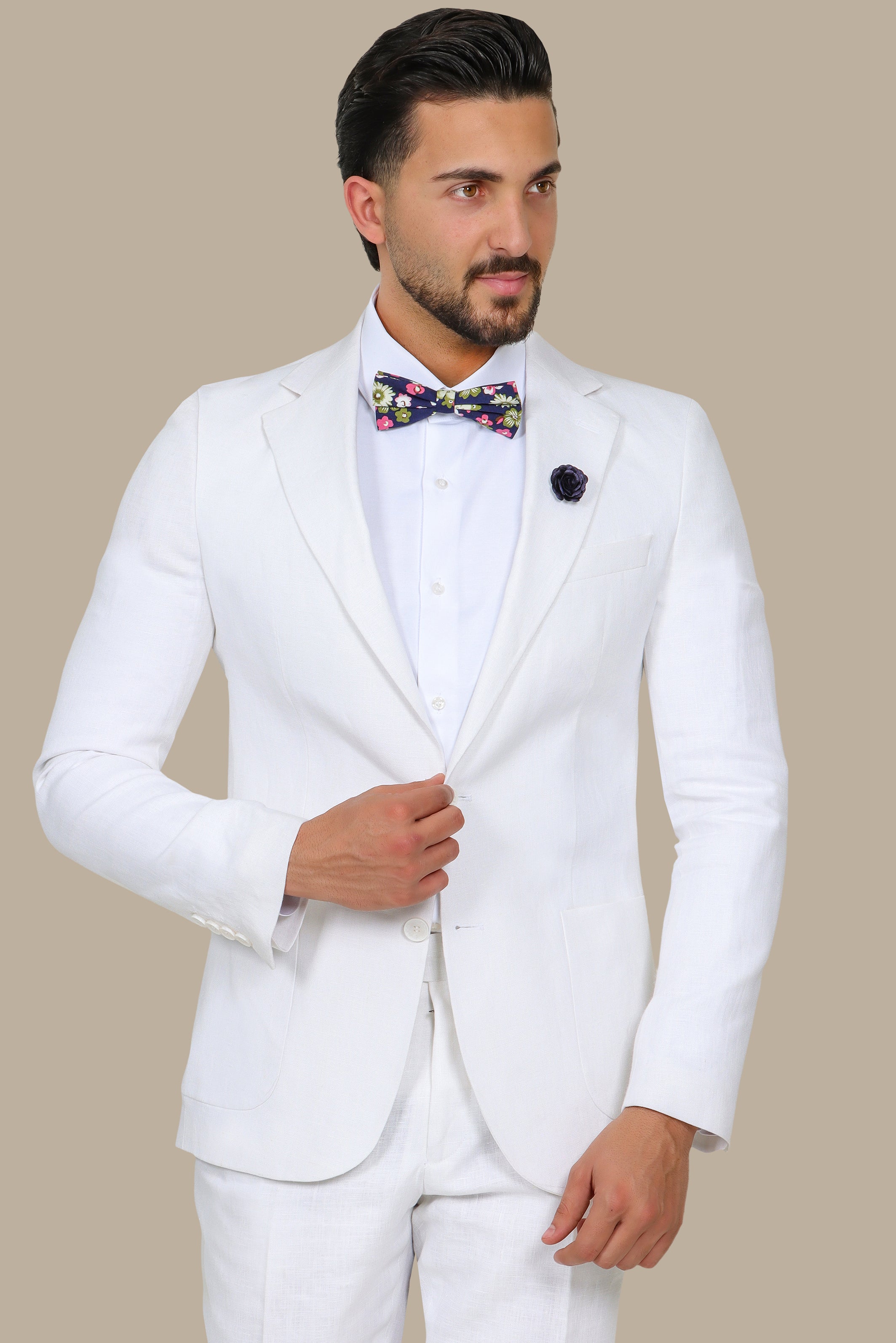 White Linen Suit – 2-Piece with Notch Lapel