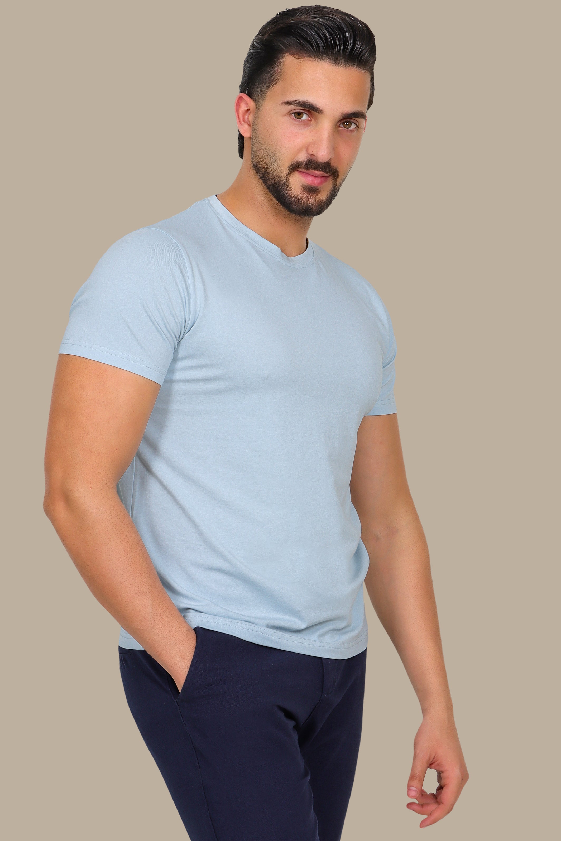 Light Blue Basic Round Neck T-Shirt