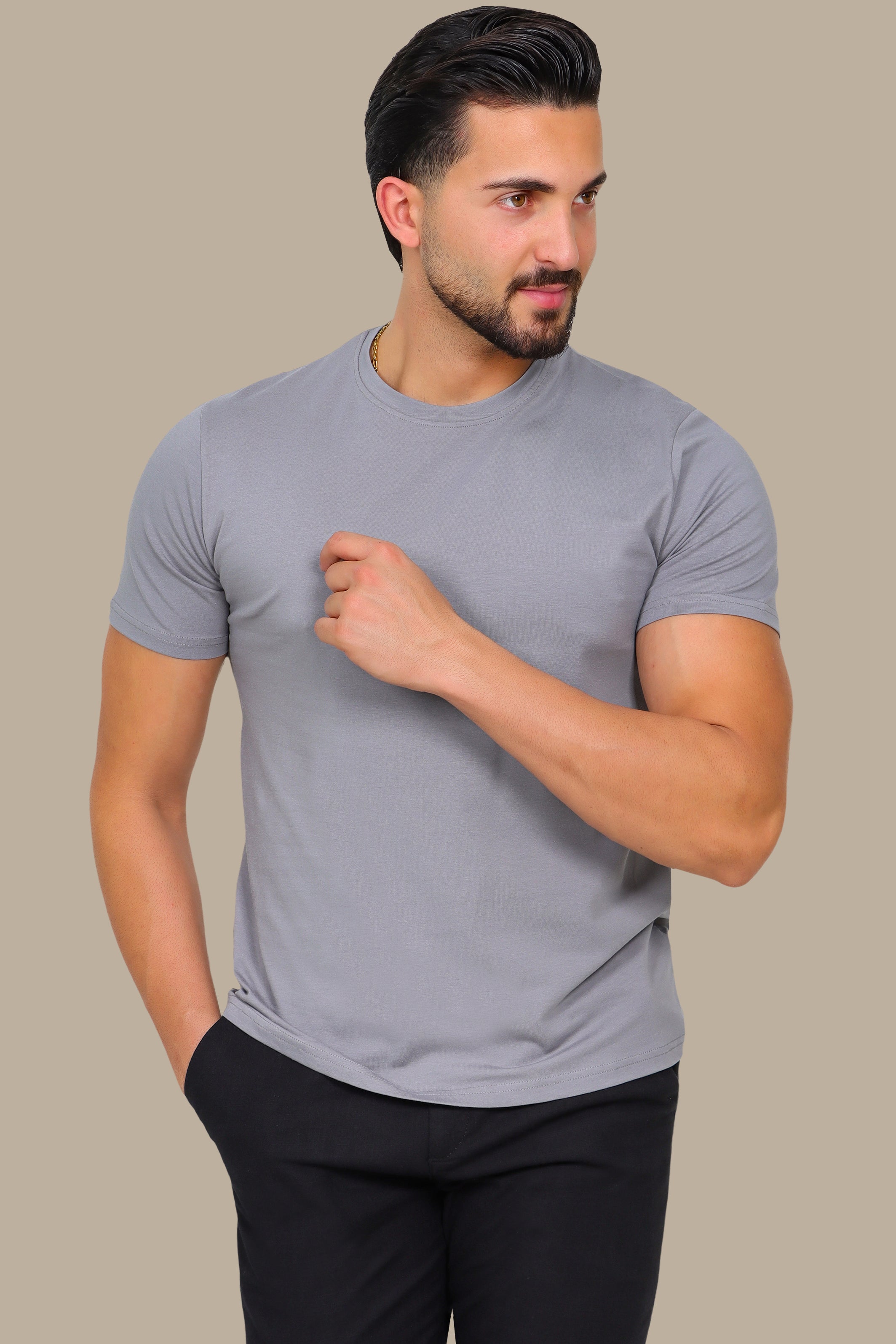Dark Grey Basic R-Neck T-Shirt