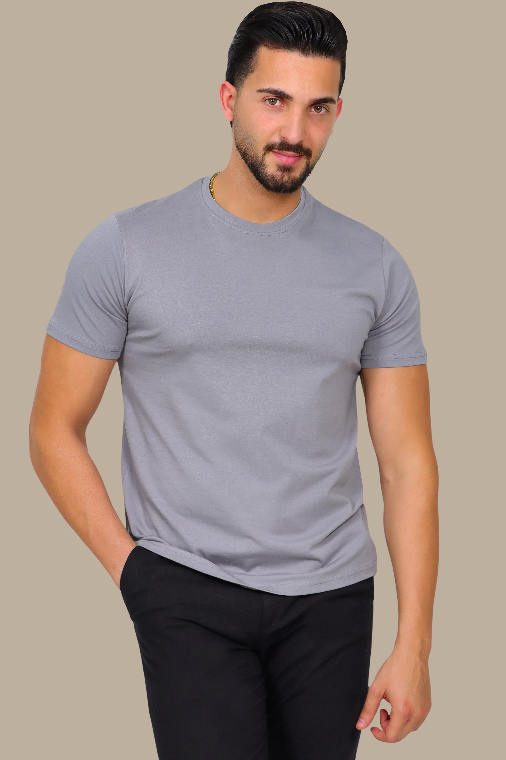 Dark Grey Basic R-Neck T-Shirt