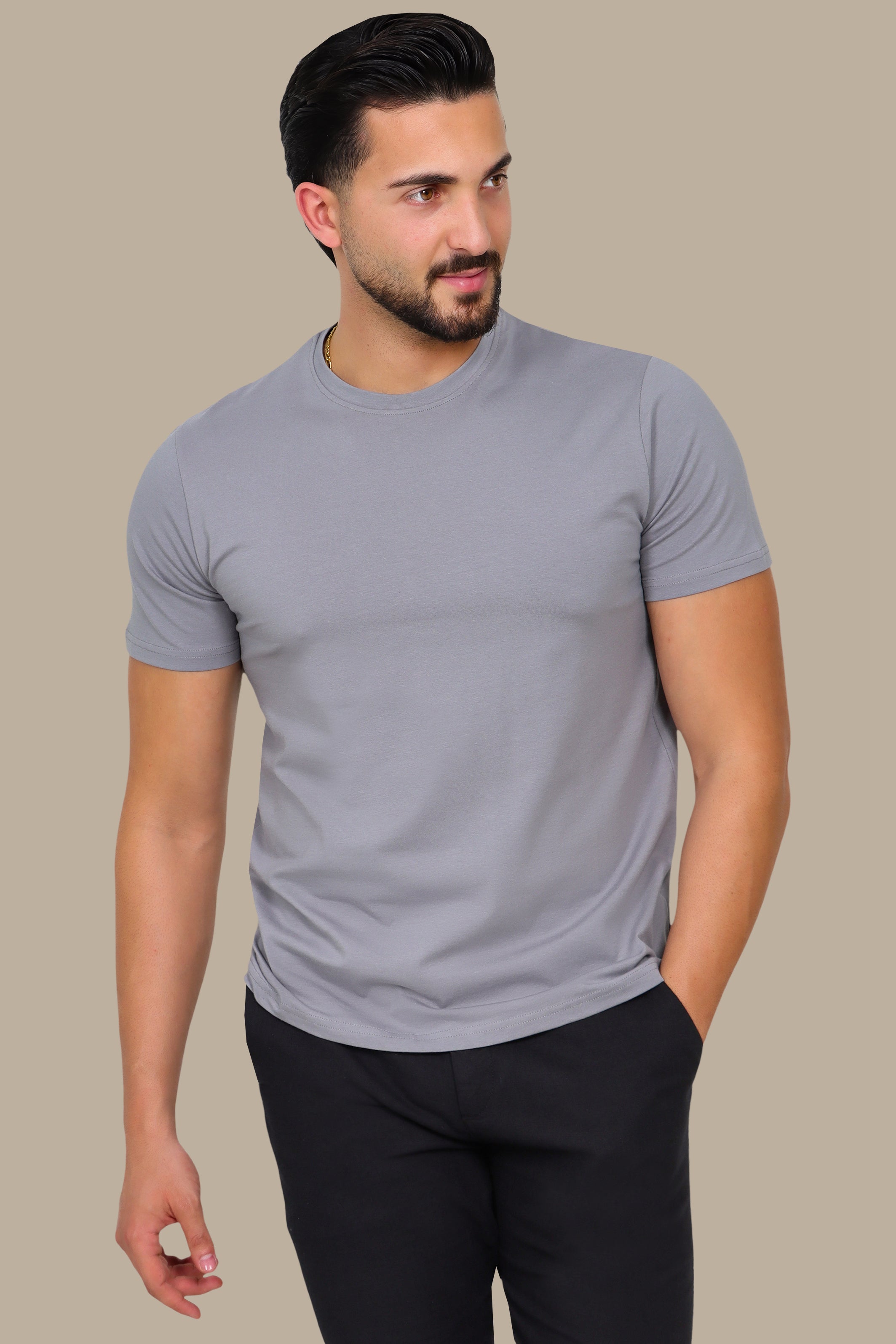 Dark Grey Basic R-Neck T-Shirt