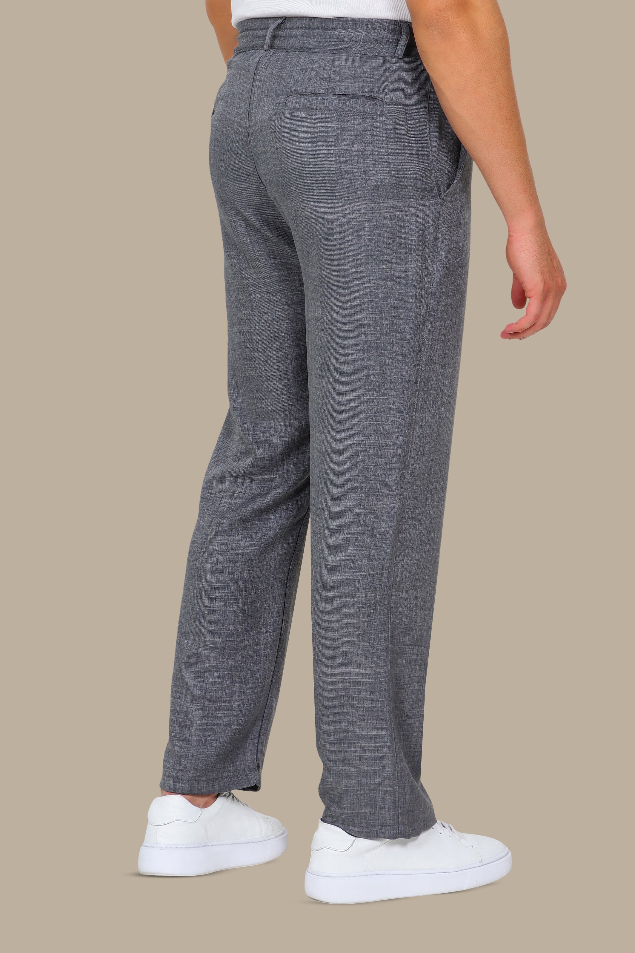 Grey Linen Pants with Regular Cut