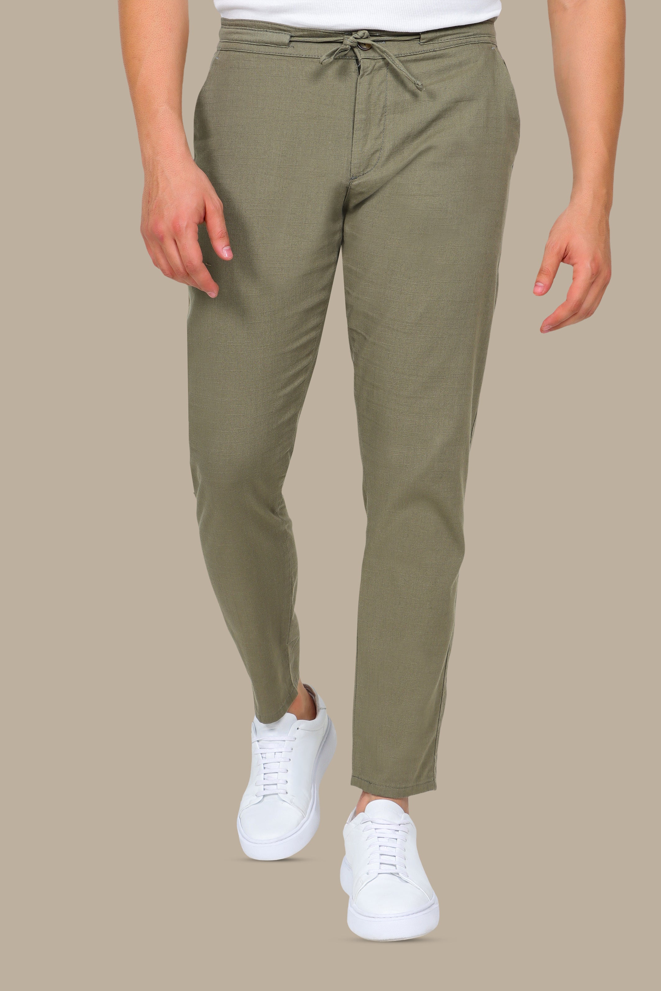 Khaki Linen Fil-à-Fil Pants