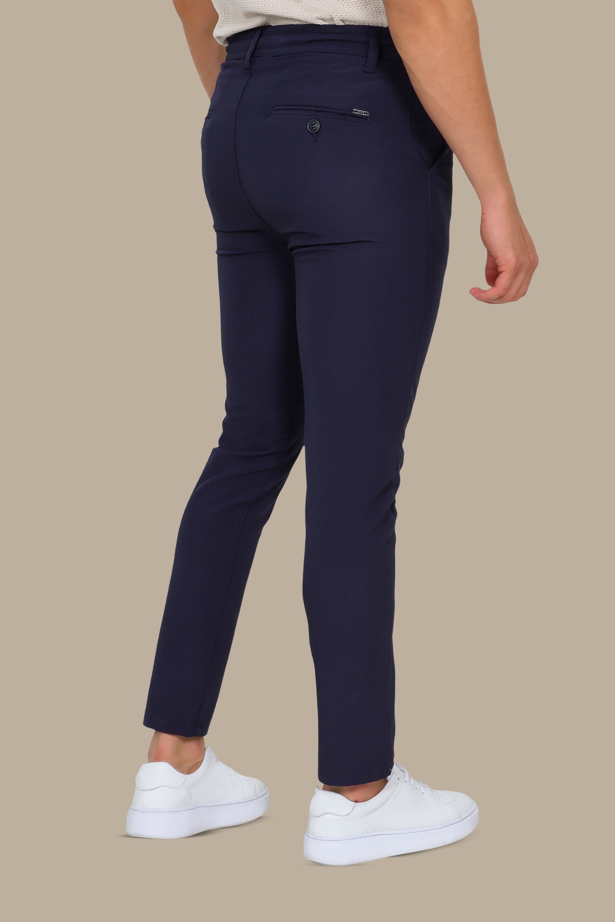 Navy Cidem Slim Fit Trousers with Elastic Waist